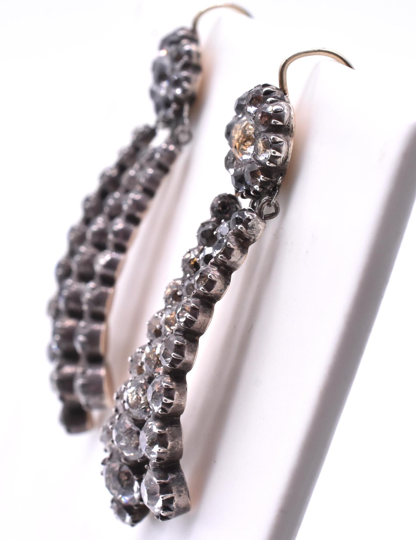 Georgian Antique Curved Black Dot Paste Triple Drop Earrings