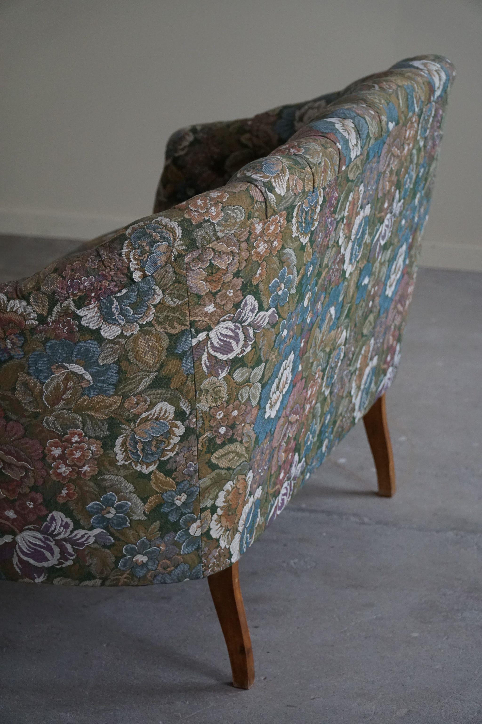 20th Century Antique Curved Sofa with Flora Fabric, By a Danish Cabinetmaker, Early 1900s