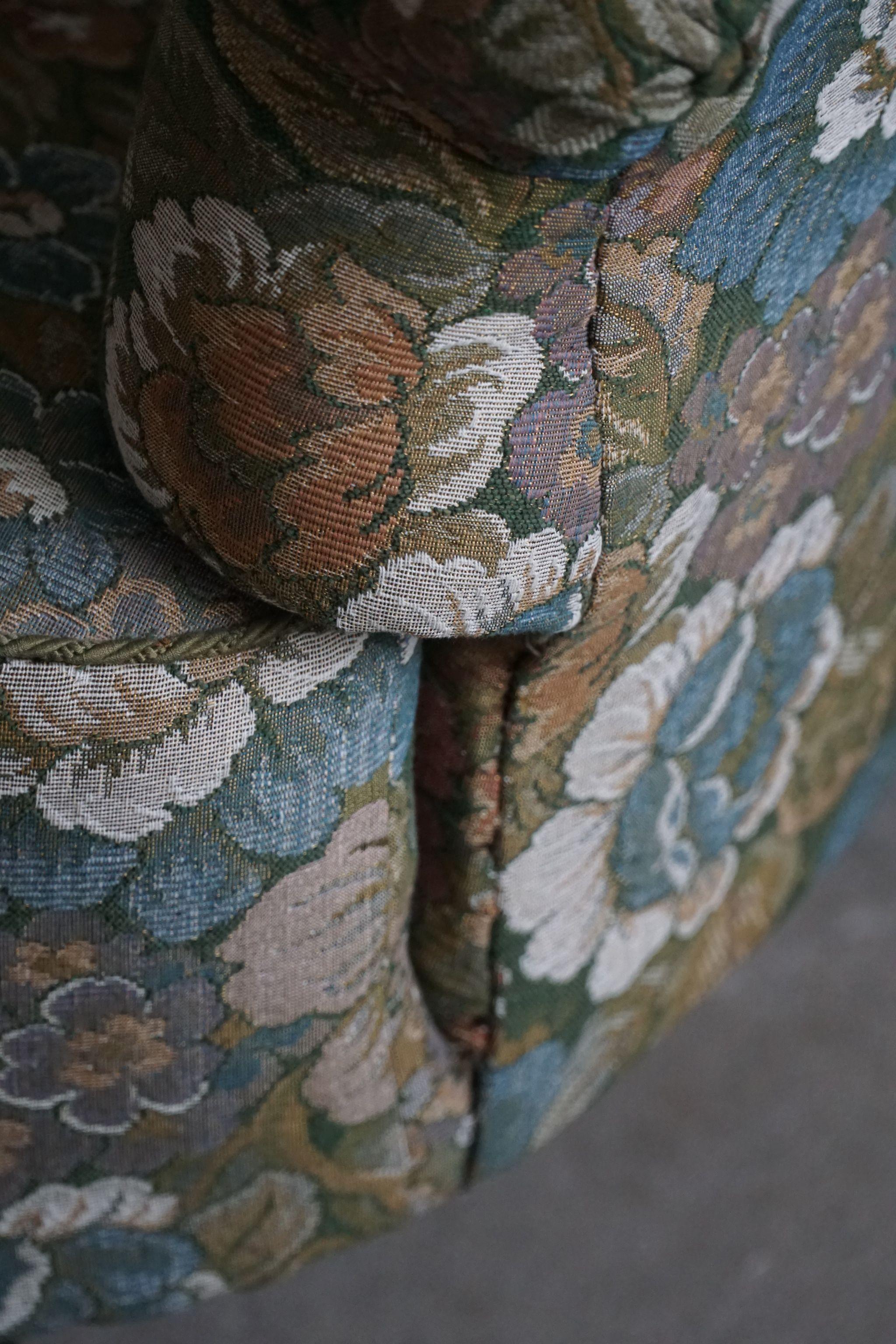 Antique Curved Sofa with Flora Fabric, By a Danish Cabinetmaker, Early 1900s 1