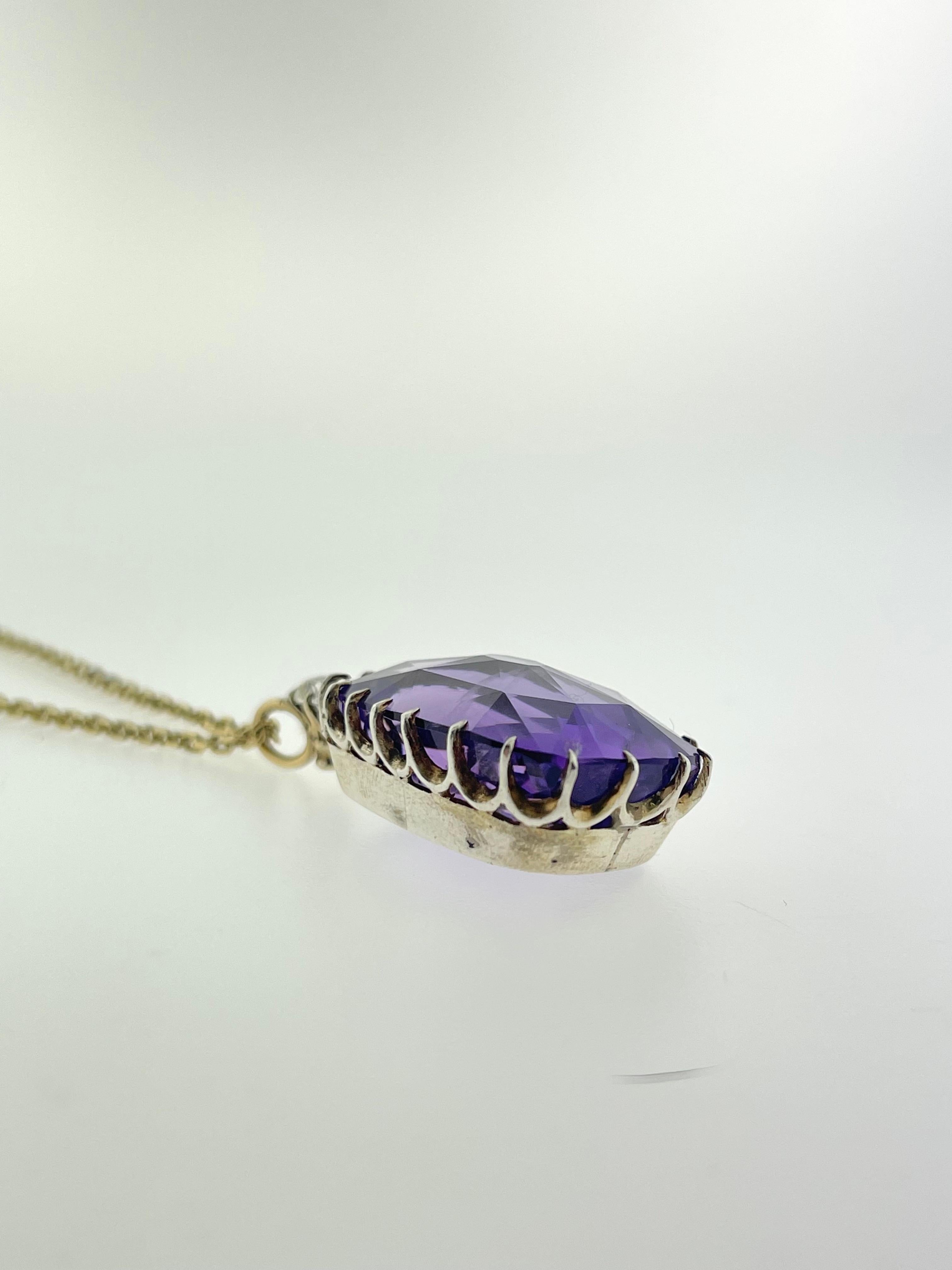 Antique Cushion Cut Amethyst Pendant In New Condition For Sale In Los Angeles, CA
