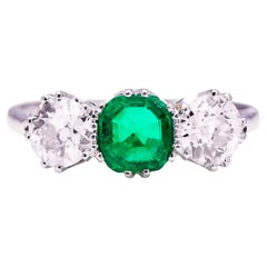 Anillo de compromiso de diamantes esmeralda colombianos talla cojín antiguos Anillos de tres piedras
