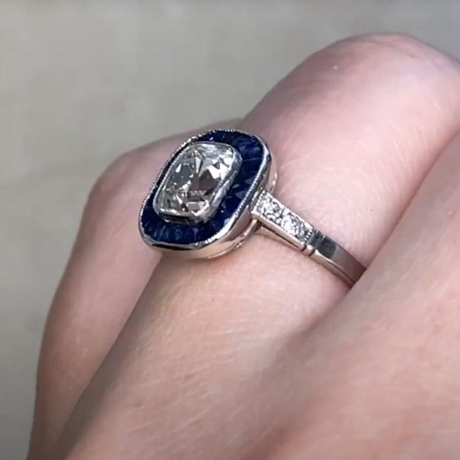 De las mujeres Anillo de compromiso halo con diamante talla cojín antiguo (aprox. 1,00 quilate), platino en venta