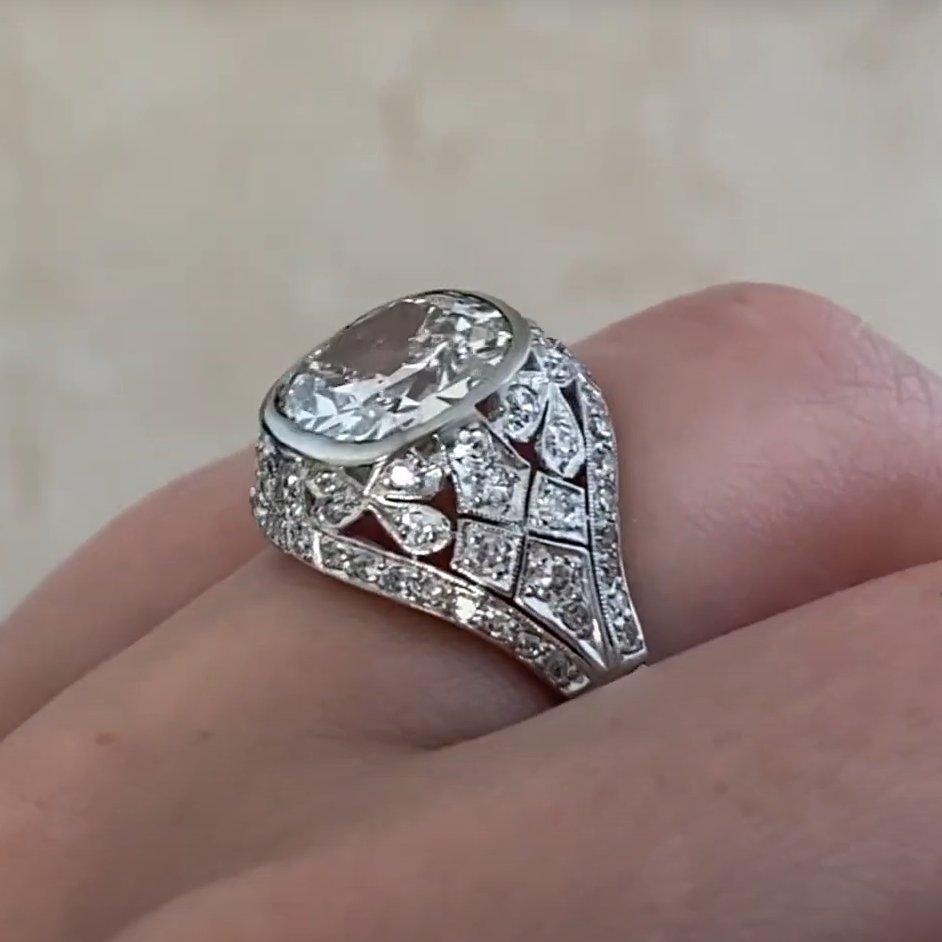 Verlobungsring mit antikem Diamanten im Kissenschliff ( ca. 3.00 Karat), Platin im Angebot 1