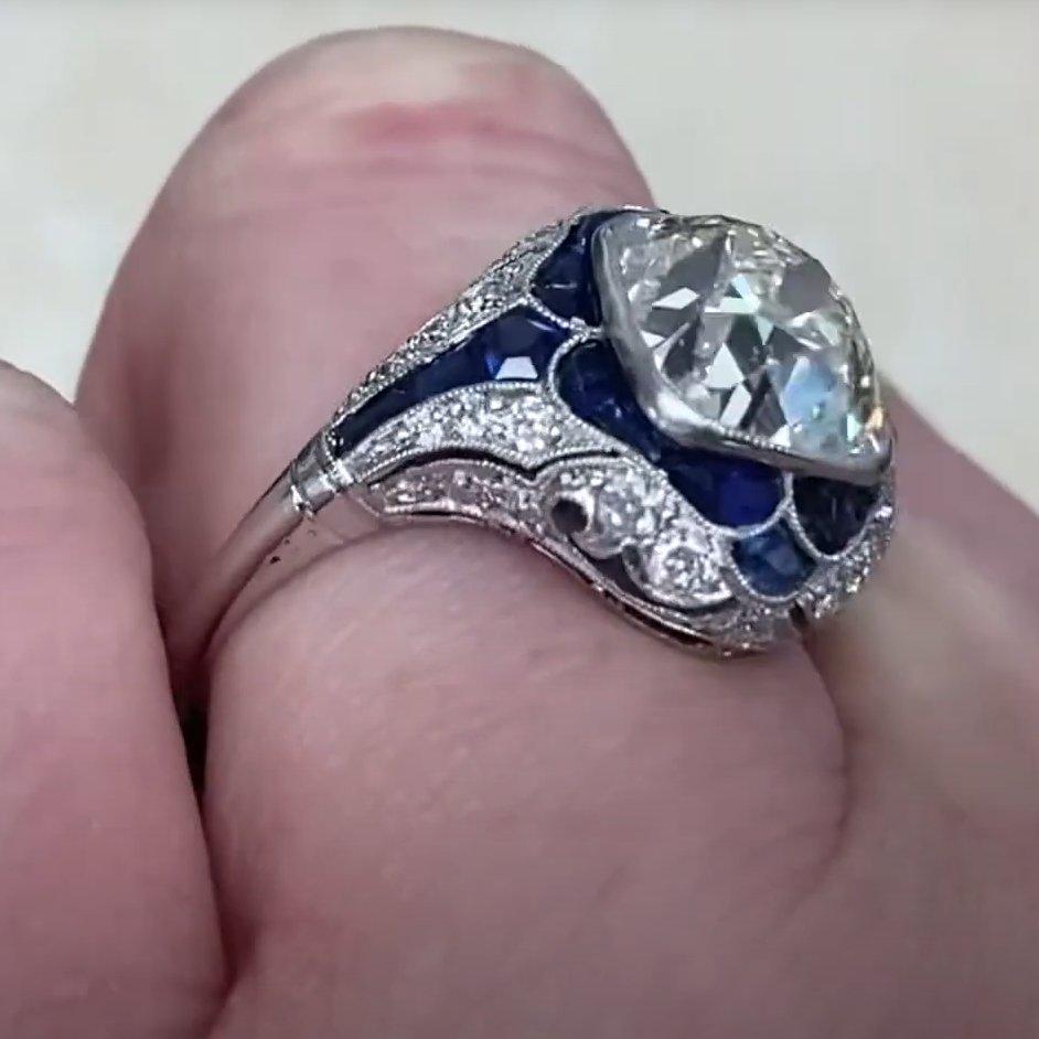 Anillo de compromiso de diamantes talla cojín antiguos (aprox. 3,30 quilates), platino Corte cojín en venta