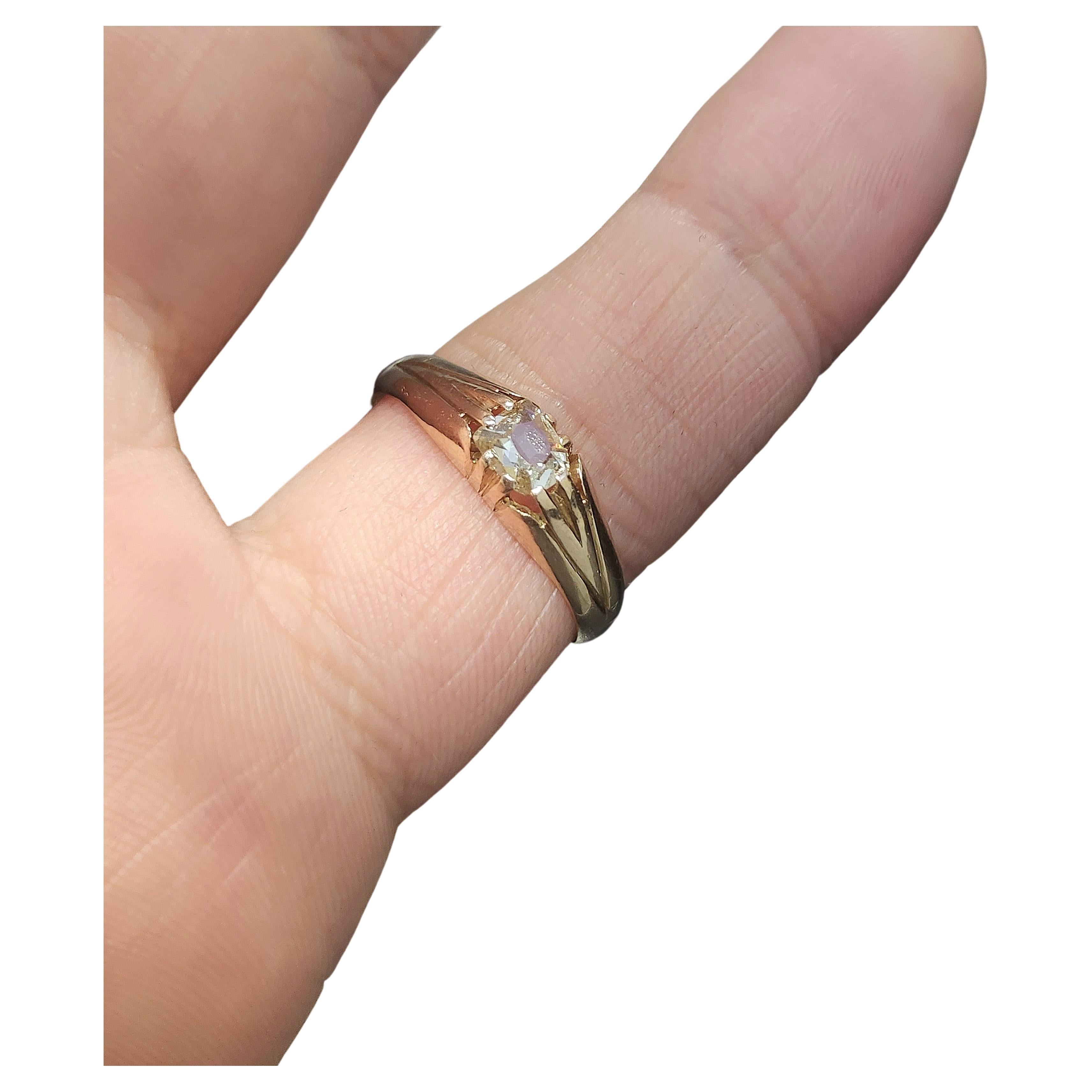 Women's or Men's Antique Cushion Cut Diamond Gold Solitaire Ring For Sale