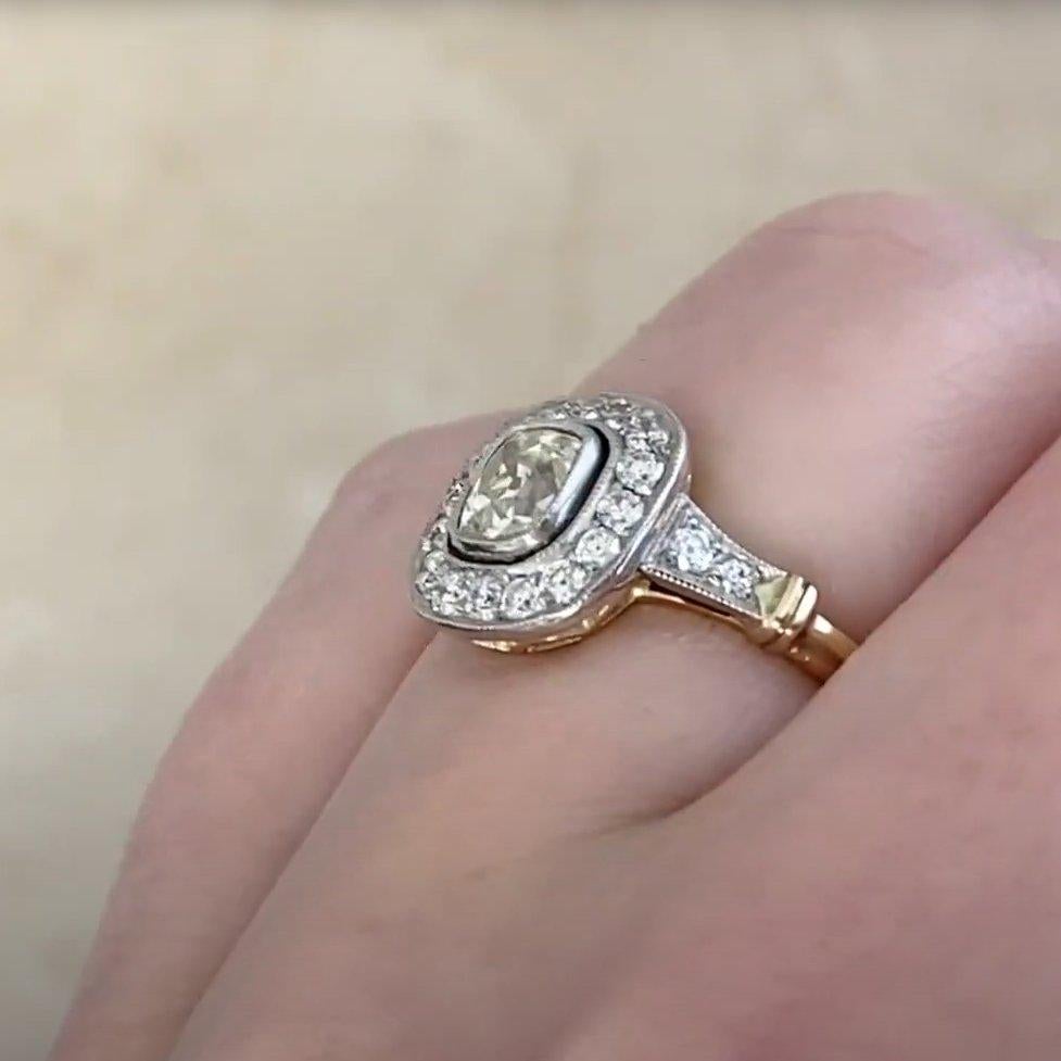 Antique Cushion Cut Diamond Halo Ring (Approx. 0.50-Carats), 18K Yellow Gold In Excellent Condition For Sale In New York, NY