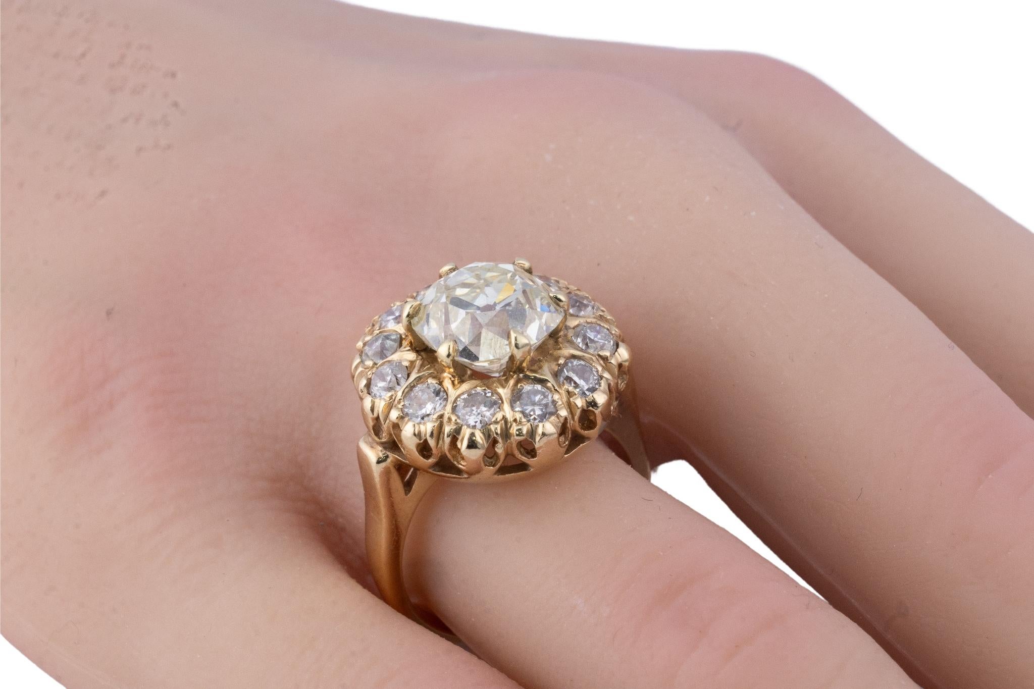 Retro Vintage Cushion-Cut Diamond Halo Ring For Sale