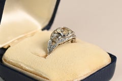 1.35 Carat Antique Cushion Cut Diamond Ring. Old European Accent Platinum J SI1