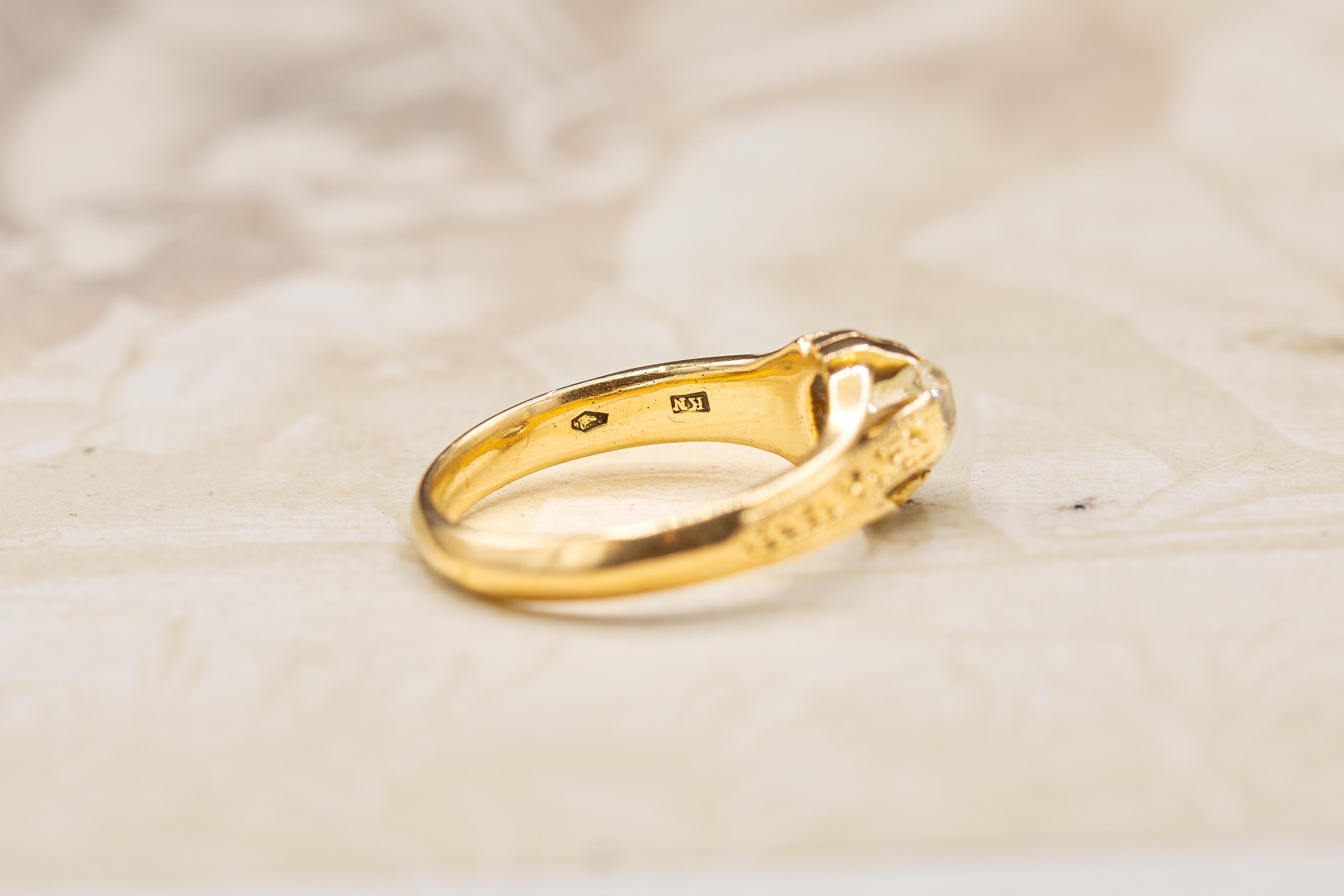 Antiker Diamant im Kissenschliff Solitär 14K Gold Ring Band Siegelring mit Diamant im Kissenschliff im Angebot 5