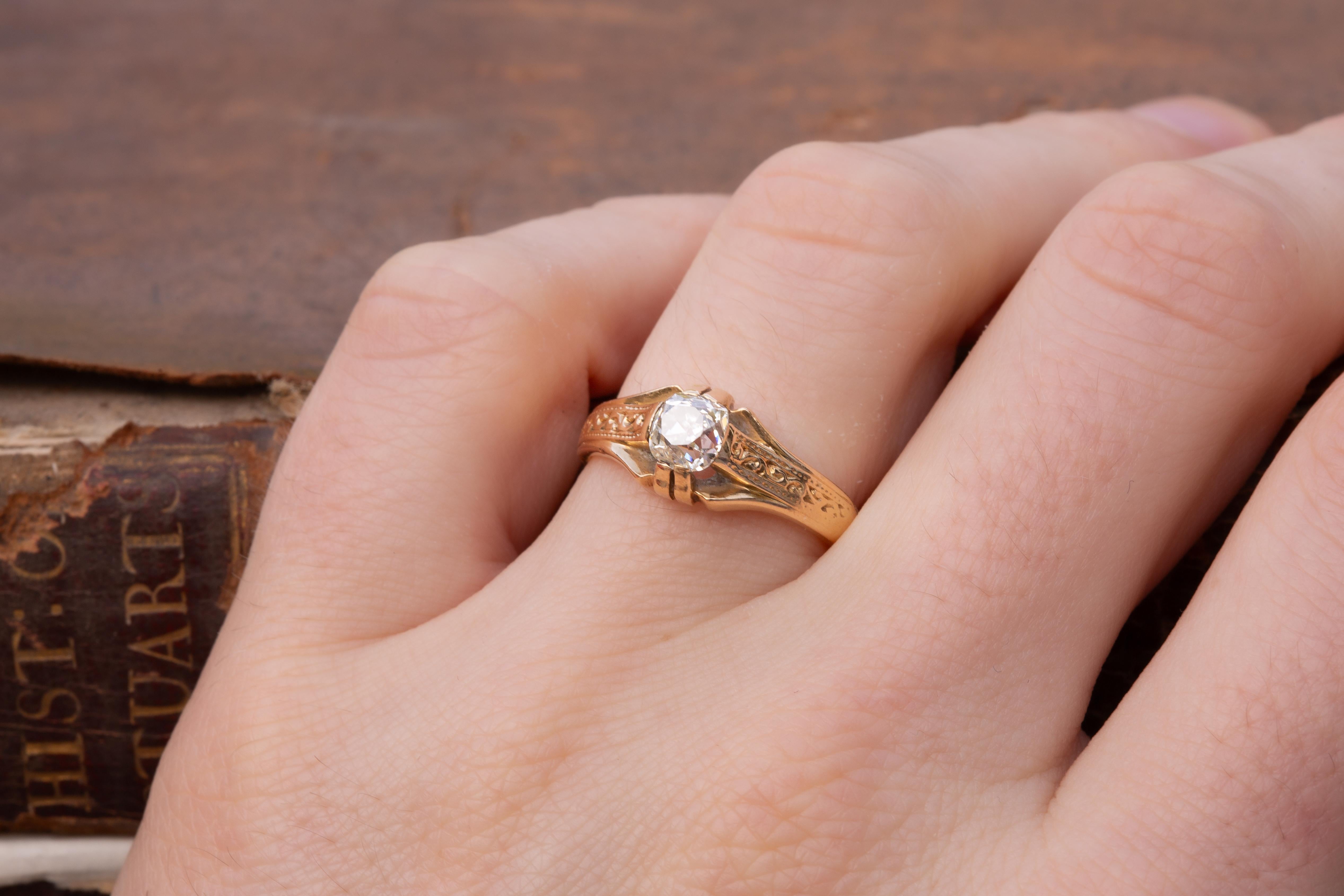 Antiker Diamant im Kissenschliff Solitär 14K Gold Ring Band Siegelring mit Diamant im Kissenschliff im Angebot 9