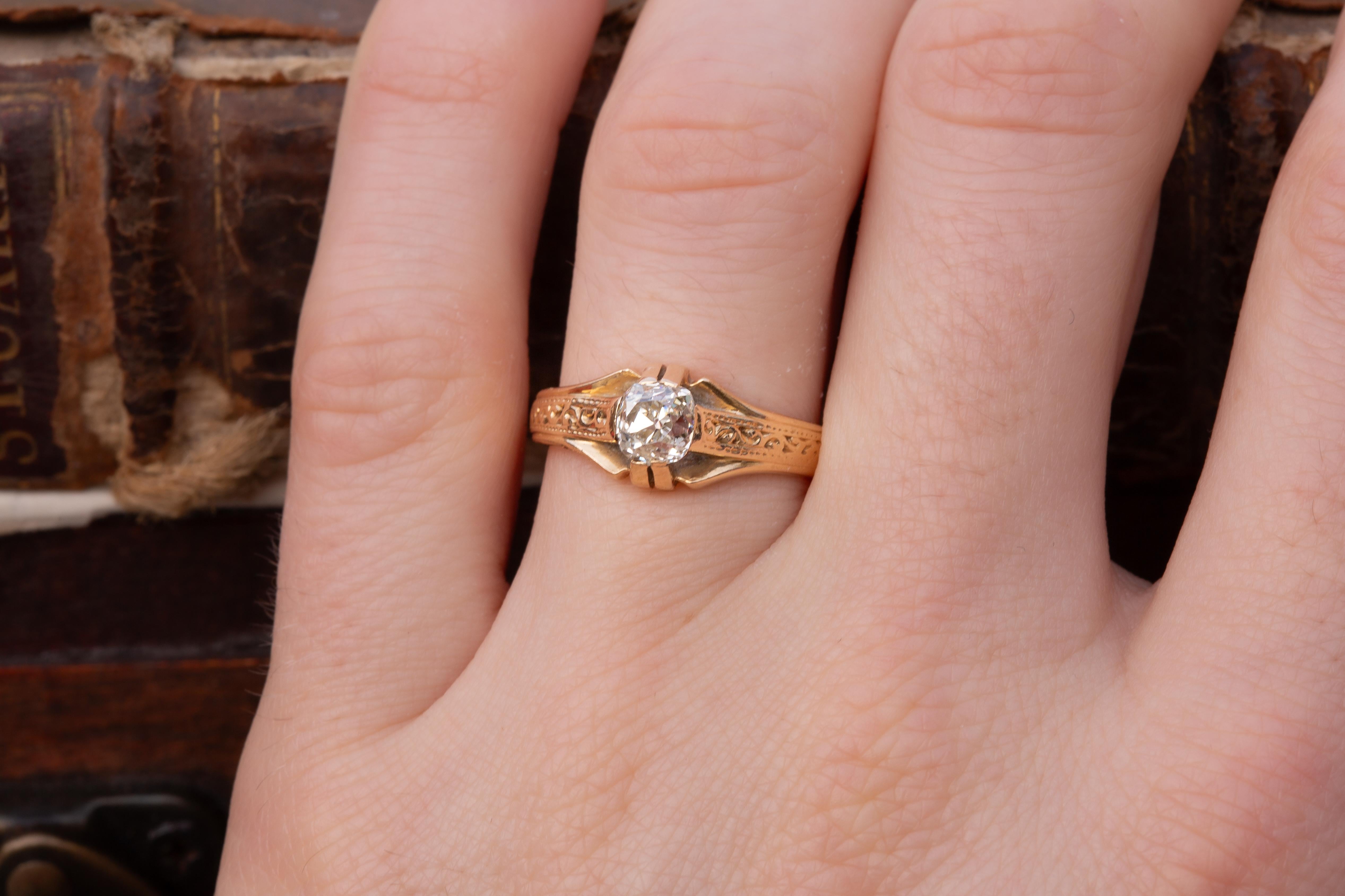 Antiker Diamant im Kissenschliff Solitär 14K Gold Ring Band Siegelring mit Diamant im Kissenschliff im Angebot 10