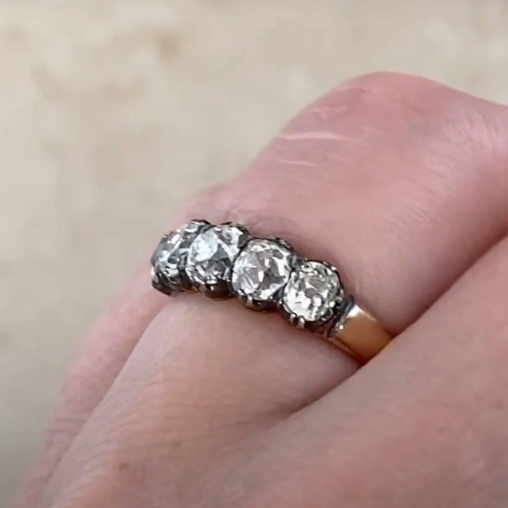 Antique Cushion Cut Five Stone Diamonds Ring (Approx. 2-Carats), 18K Yellow Gold In Excellent Condition For Sale In New York, NY