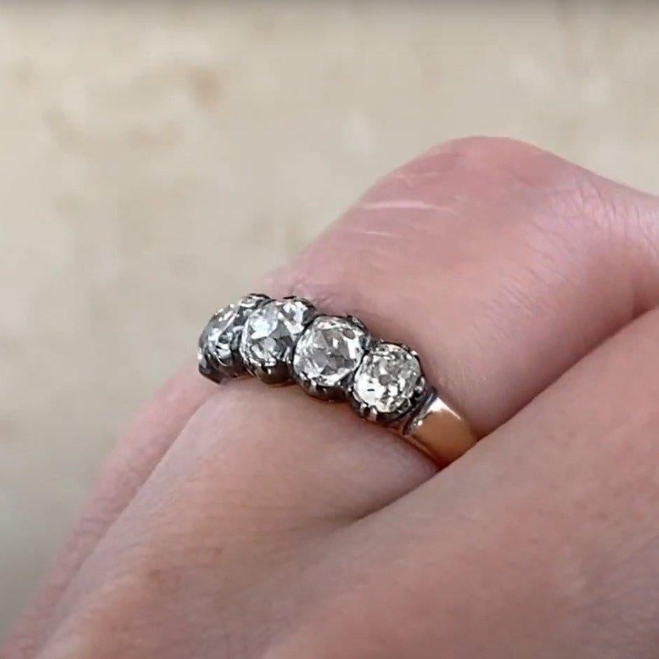 Bague ancienne à cinq diamants taille coussin (environ 2 carats), or jaune 18 carats Pour femmes en vente