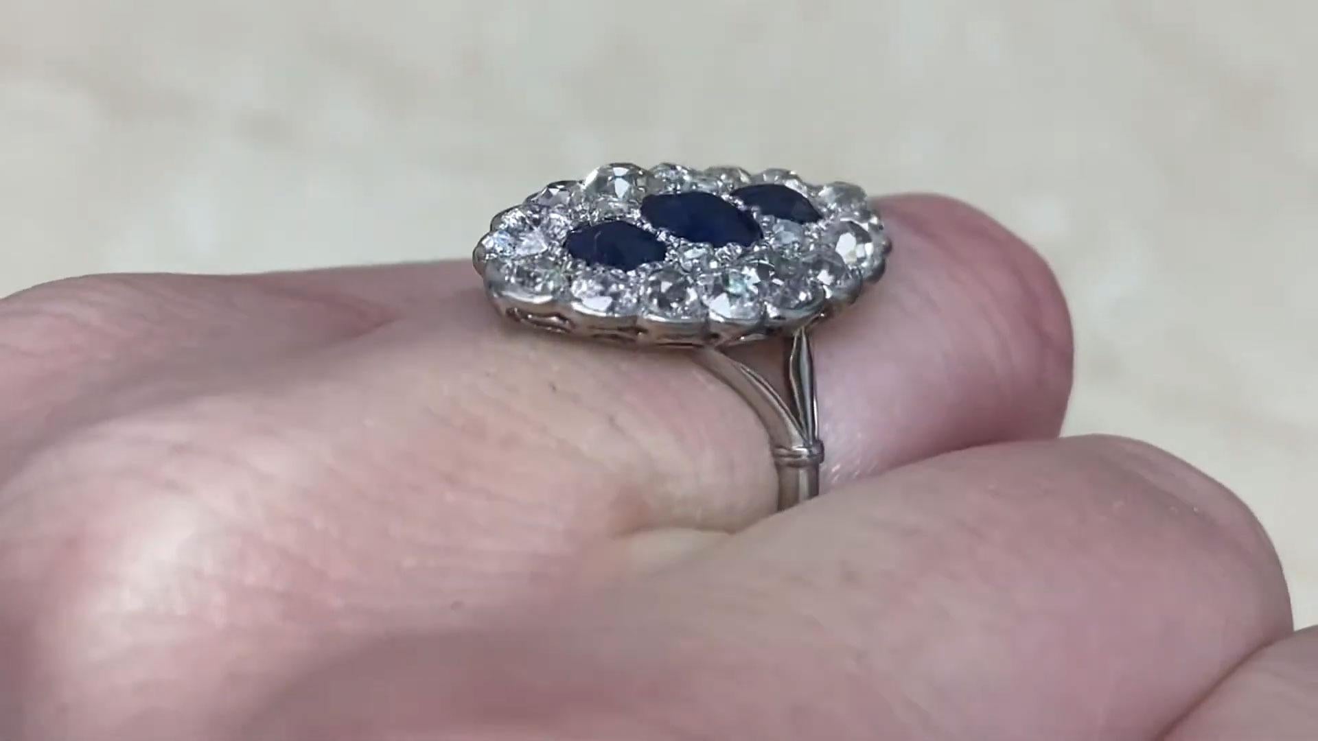 Edwardian Antique Cushion Cut Sapphire (Approx 1-Carat) Ring, Platinum, circa 1910 For Sale