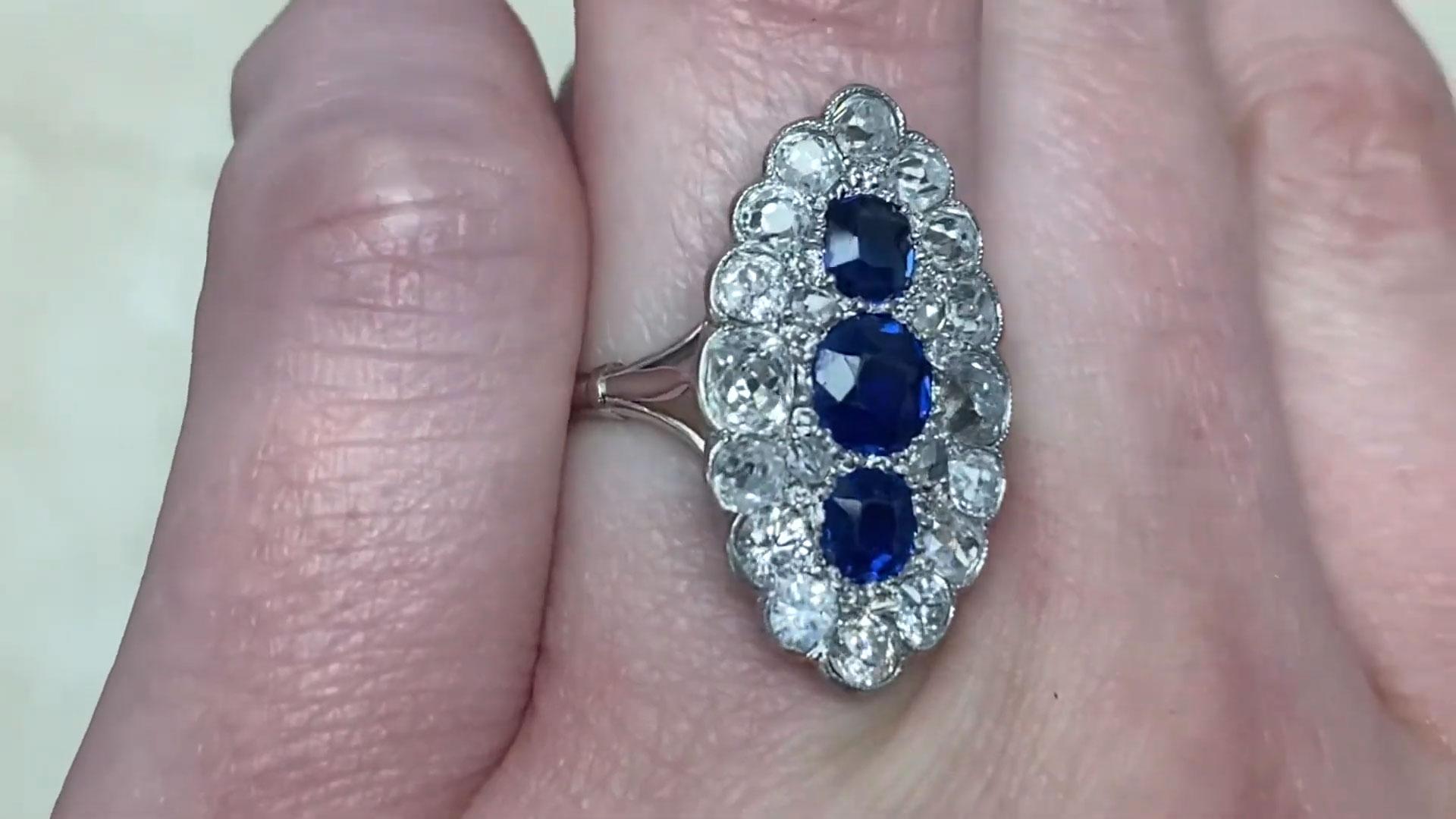 Women's Antique Cushion Cut Sapphire (Approx 1-Carat) Ring, Platinum, circa 1910 For Sale
