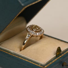 Antique Cushion Cut Diamond Bezel-Set Halo Ring (Approx. 0.50), 18k Yellow Gold