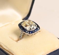 5 carat Diamond and Sapphire Ring. Cushion Cut Diamond Halo Platinum Ring M VS1