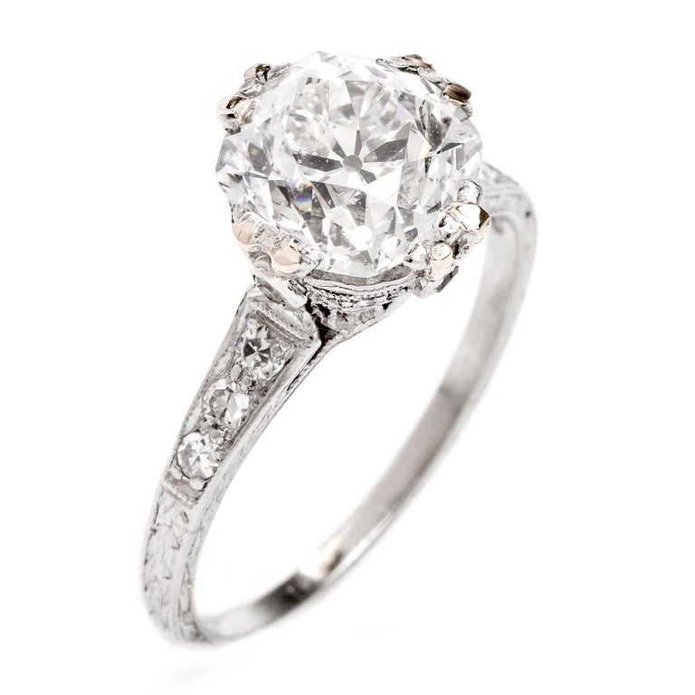 Antique Cushion Diamond Platinum Engagement Ring at 1stDibs