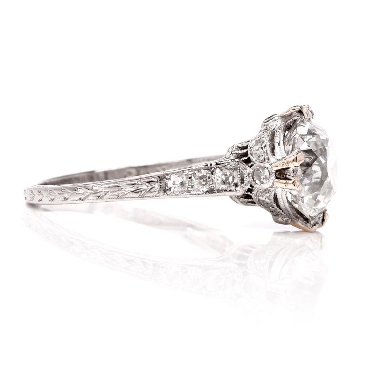 Antique Cushion Diamond Platinum Engagement Ring at 1stDibs