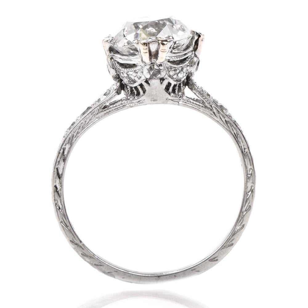 Antique Cushion Diamond Platinum Engagement Ring 1