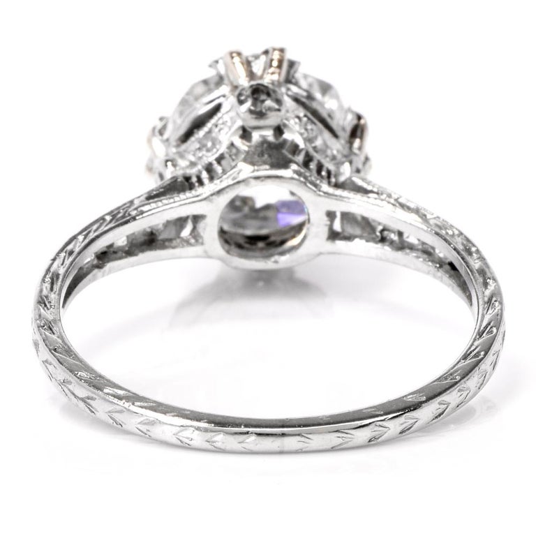 Antique Cushion Diamond Platinum Engagement Ring at 1stDibs