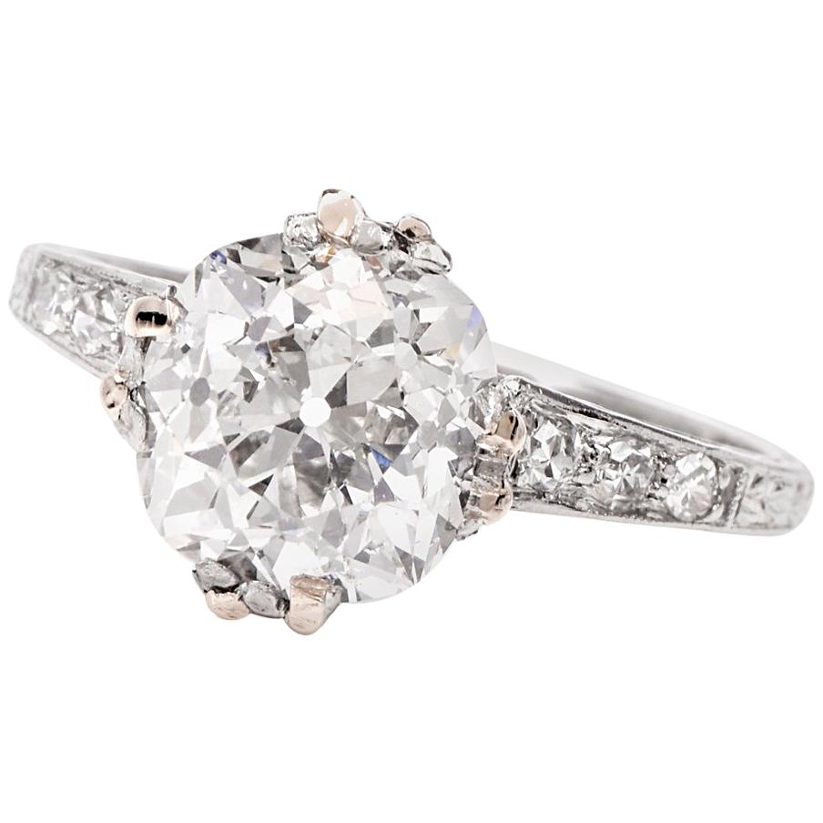 Antique Cushion Diamond Platinum Engagement Ring