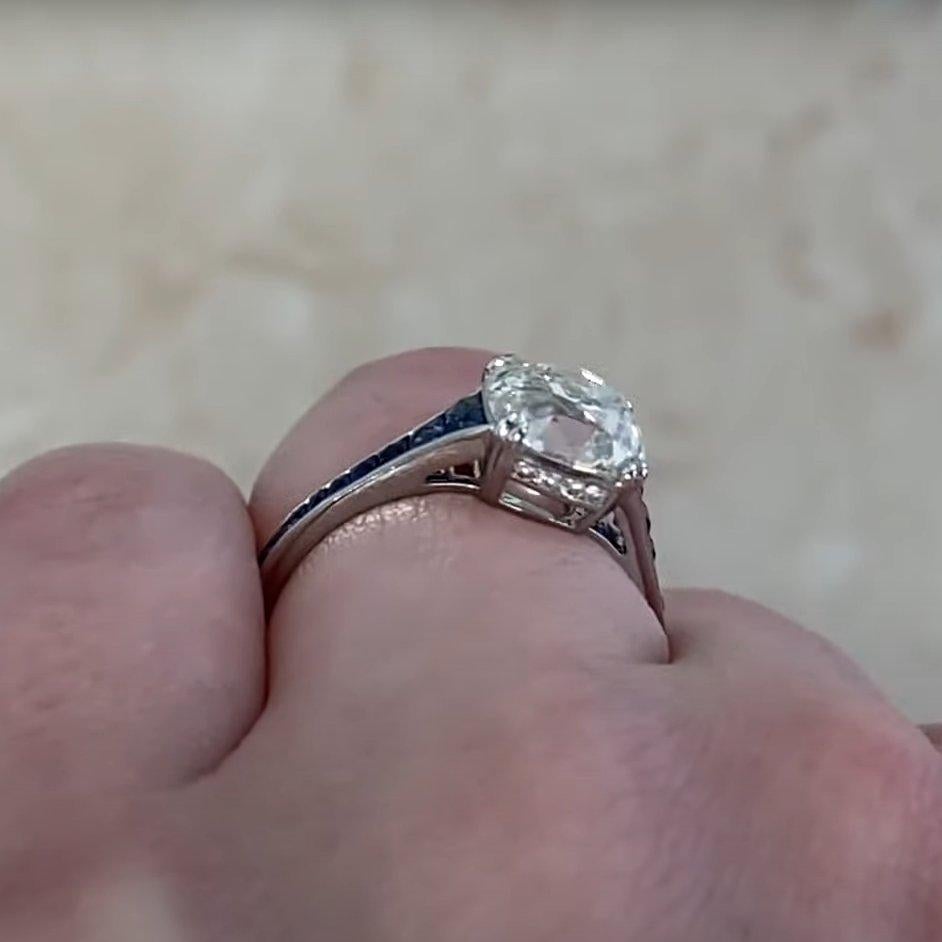Cushion Cut Antique Cushion Diamond Sapphire Engagement Ring (Approx. 2.6-Carats), Platinum For Sale