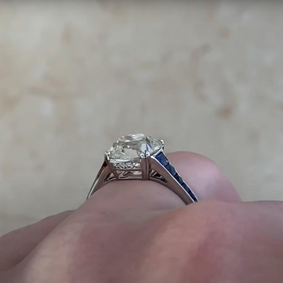 Antique Cushion Diamond Sapphire Engagement Ring (Approx. 2.6-Carats), Platinum In Excellent Condition For Sale In New York, NY