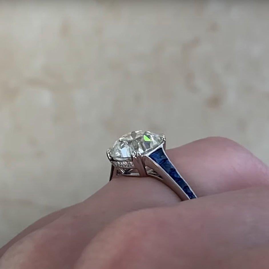 Women's or Men's Antique Cushion Diamond Sapphire Engagement Ring (Approx. 2.6-Carats), Platinum For Sale