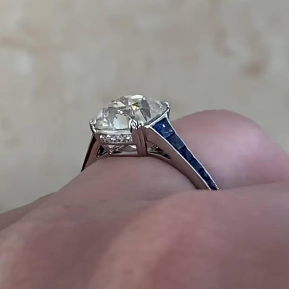 Art Deco Antique Cushion Diamond Sapphire Engagement Ring (Approx. 2.6-Carats), Platinum For Sale