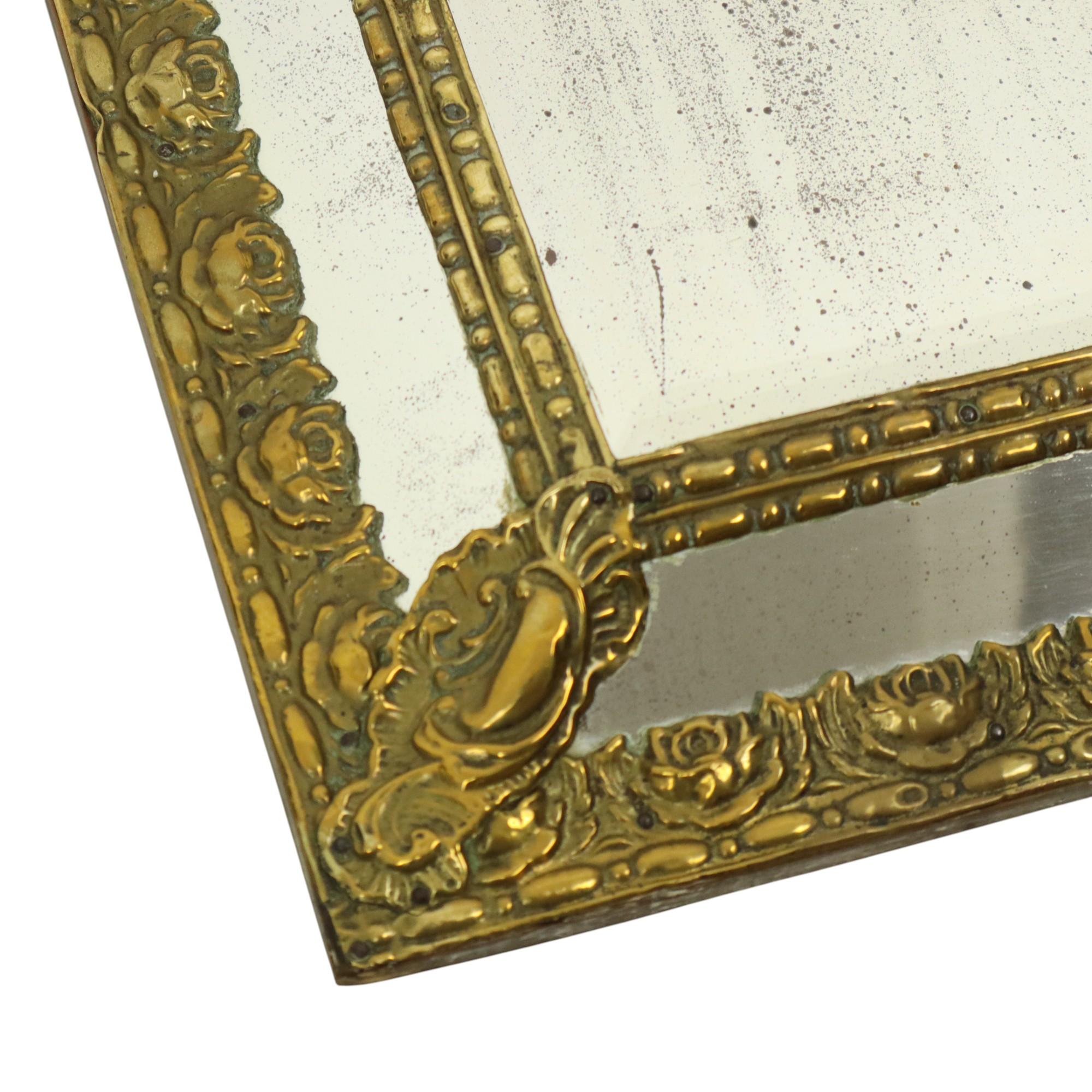 Antique Cushion Mirror Repousse Mirror Facet France 19th Century For Sale 6