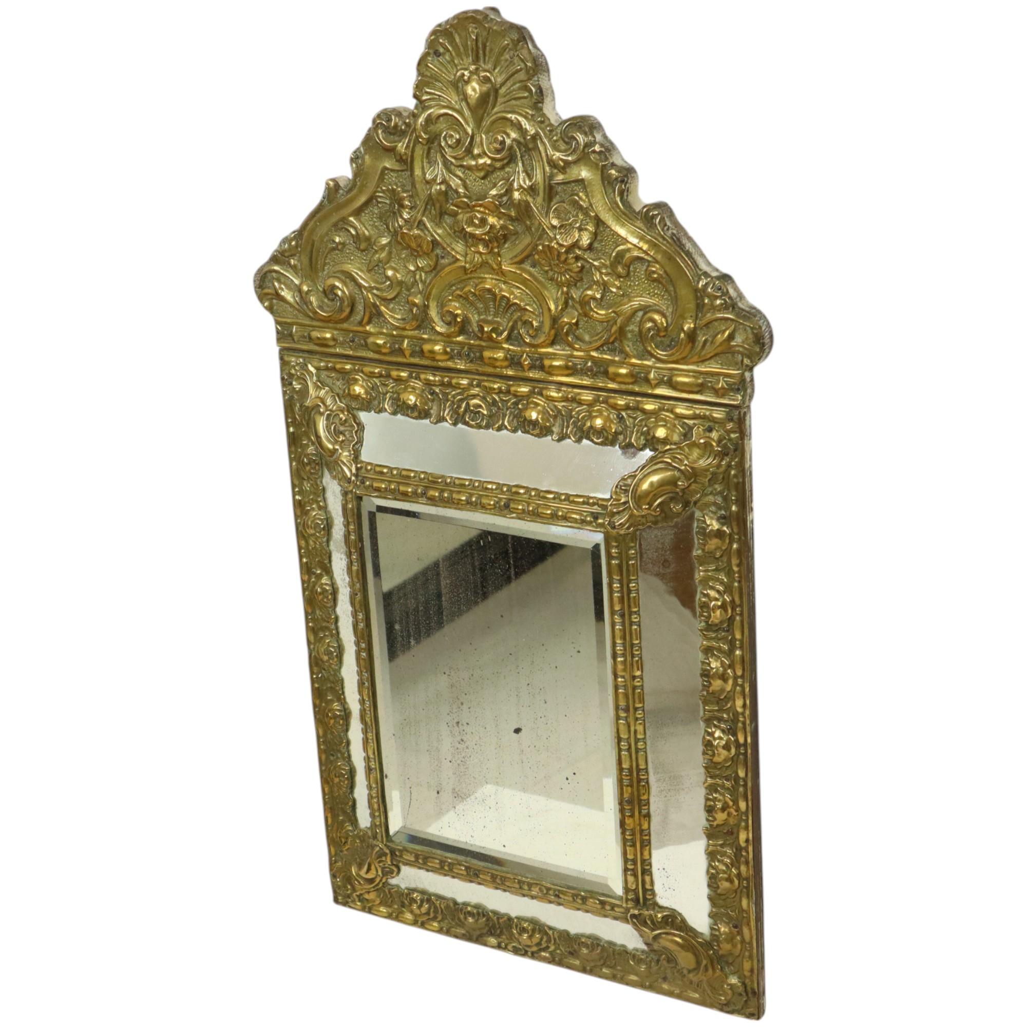 Antique Cushion Mirror Repousse Mirror Facet France 19th Century For Sale 7