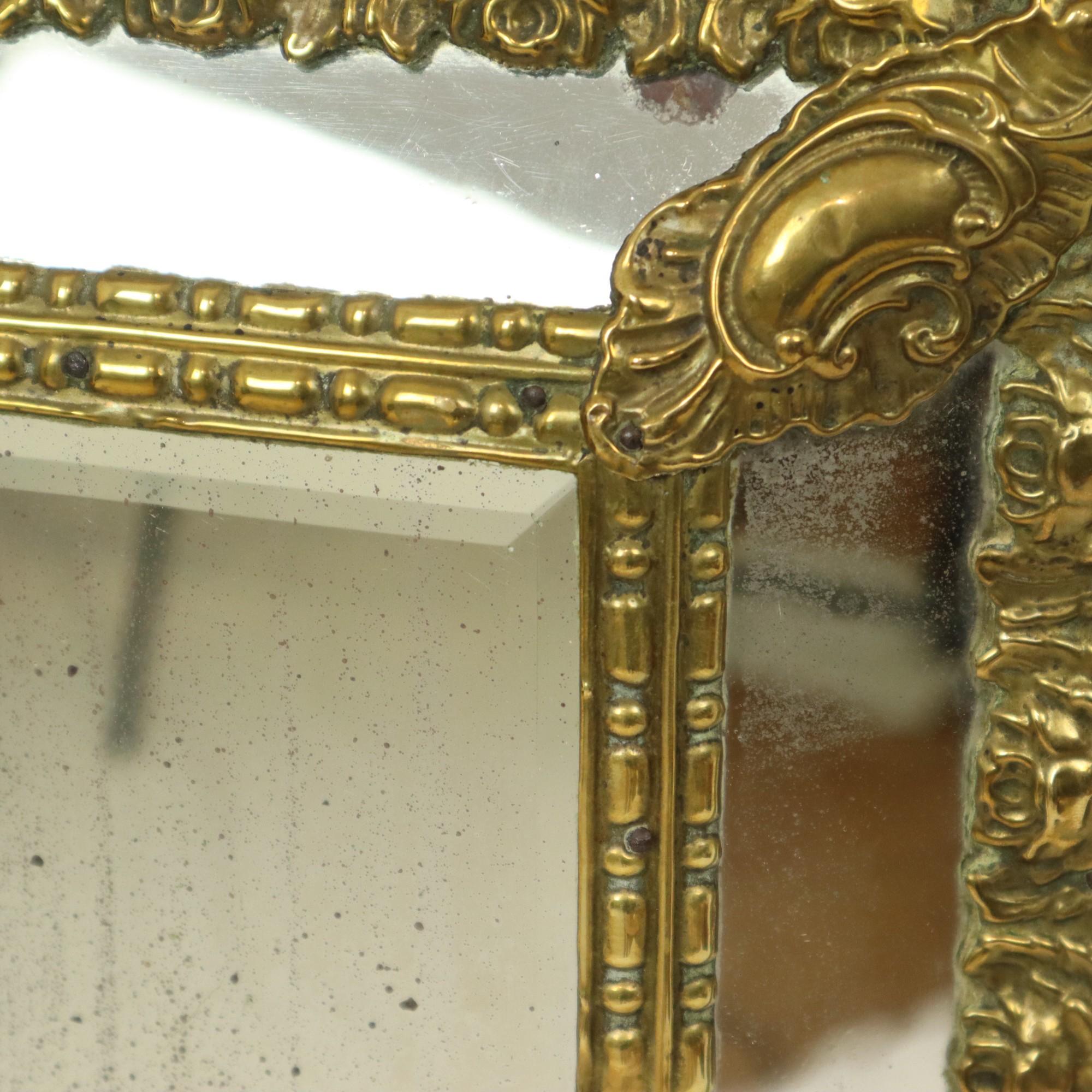 Antique Cushion Mirror Repousse Mirror Facet France 19th Century For Sale 9