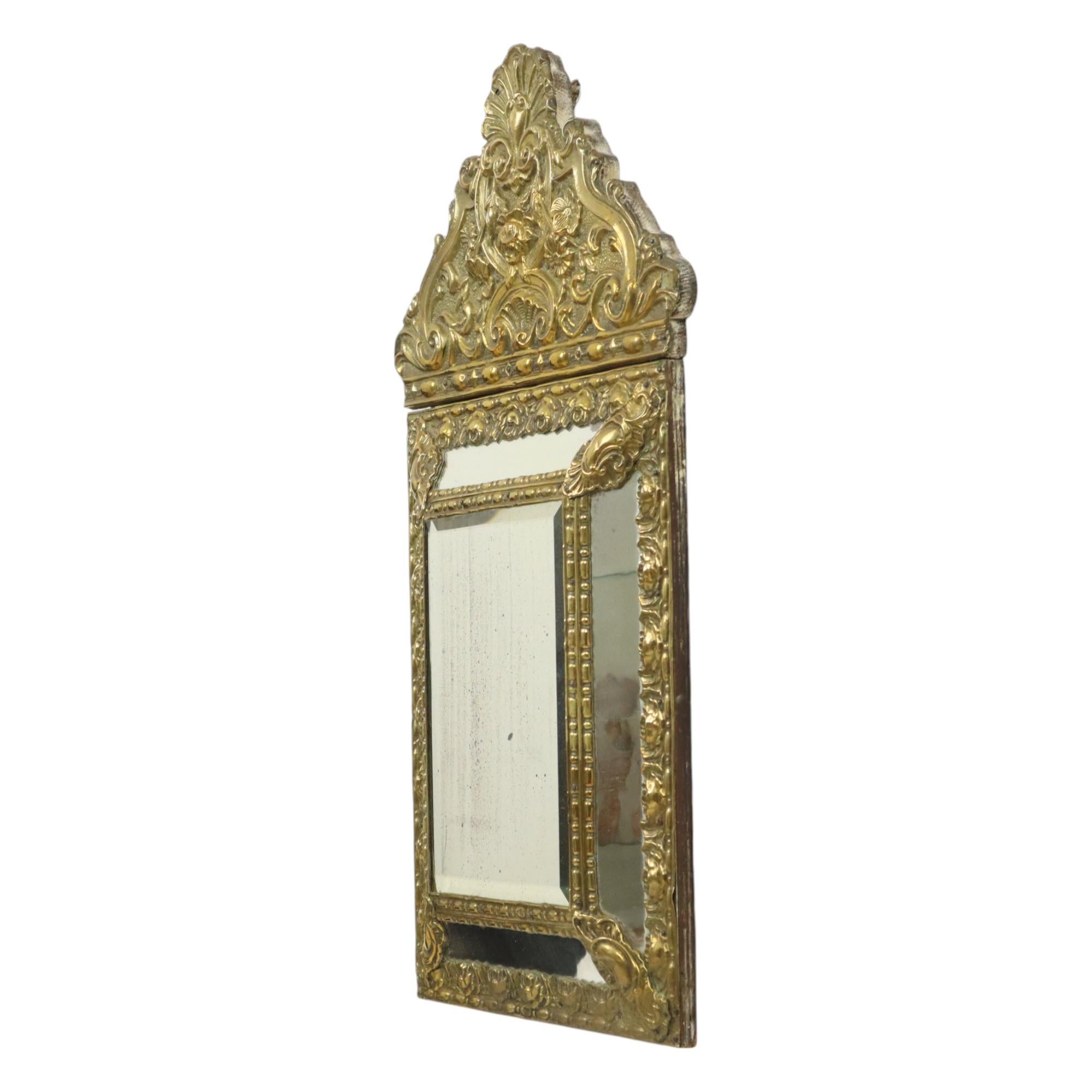 Antique Cushion Mirror Repousse Mirror Facet France 19th Century For Sale 10