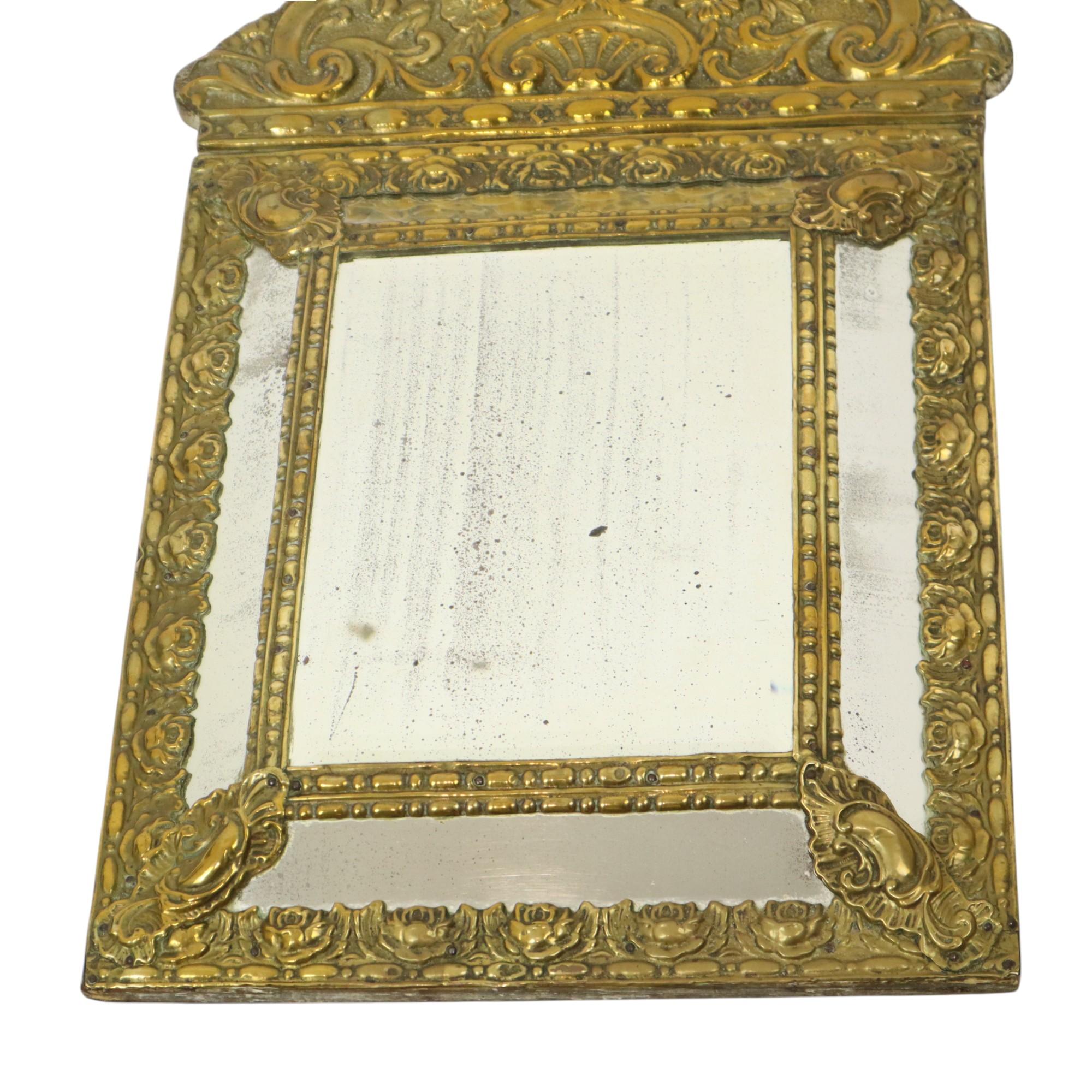 French Antique Cushion Mirror Repousse Mirror Facet France 19th Century For Sale