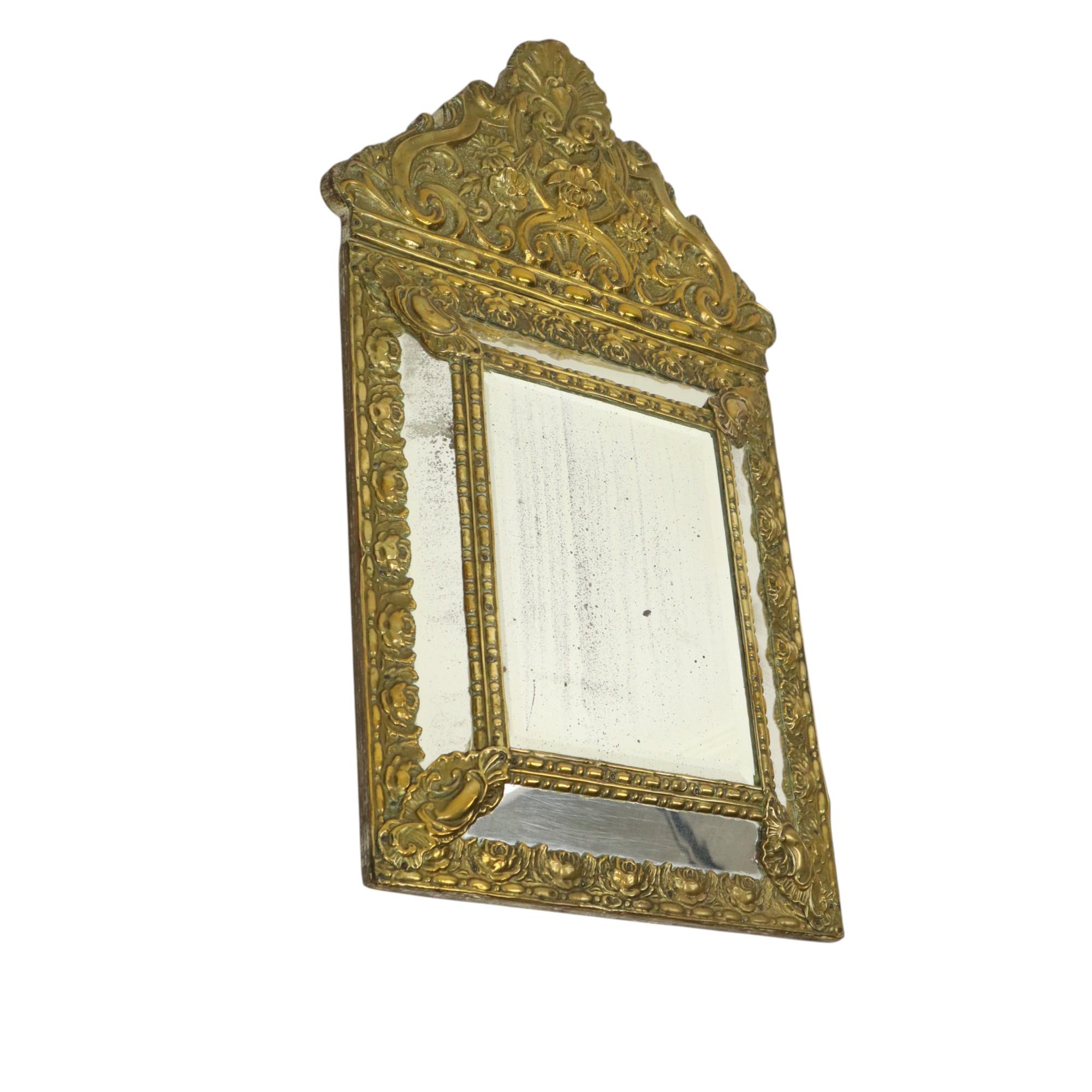 Faceted Antique Cushion Mirror Repousse Mirror Facet France 19th Century For Sale
