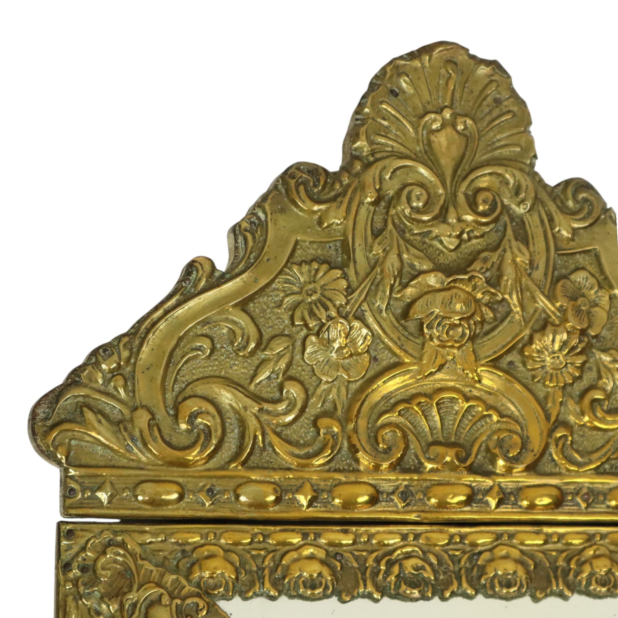 Antique Cushion Mirror Repousse Mirror Facet France 19th Century In Good Condition For Sale In Poperinge, BE