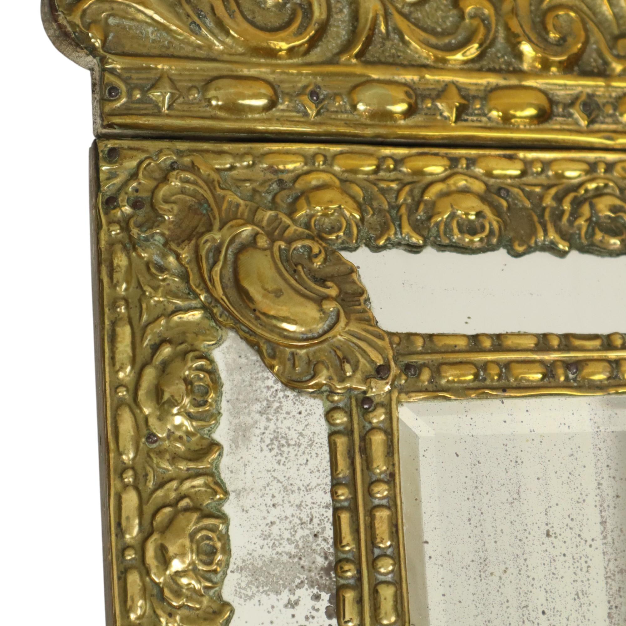 Antique Cushion Mirror Repousse Mirror Facet France 19th Century For Sale 1