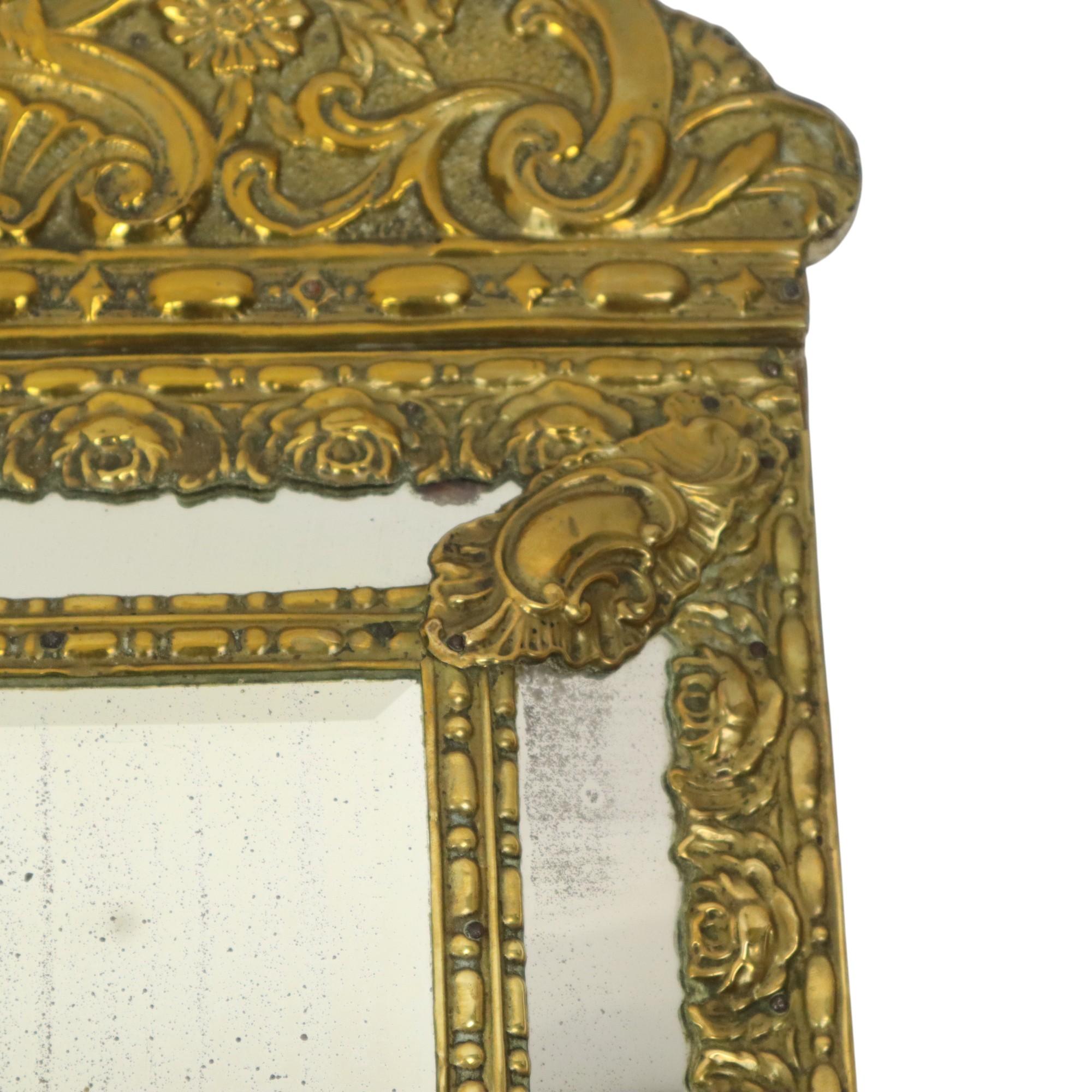 Antique Cushion Mirror Repousse Mirror Facet France 19th Century For Sale 2