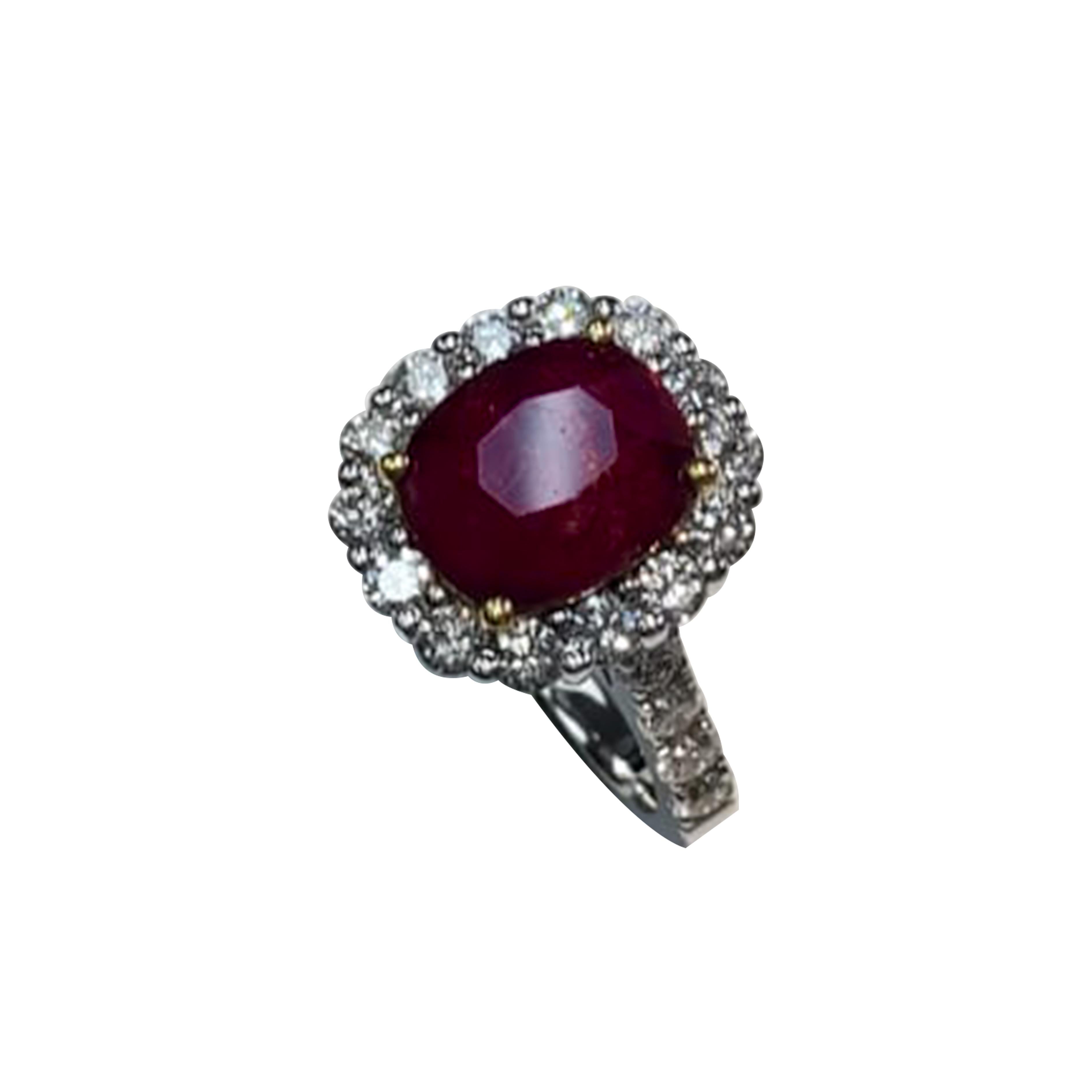 Antique Cushion Cut Ruby (3.80ct) with multiple round Diamonds (1.38ct)