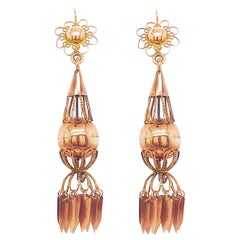 Antique Custom Bohemian Chandelier Earring Dangles in Rose Gold, circa 1922