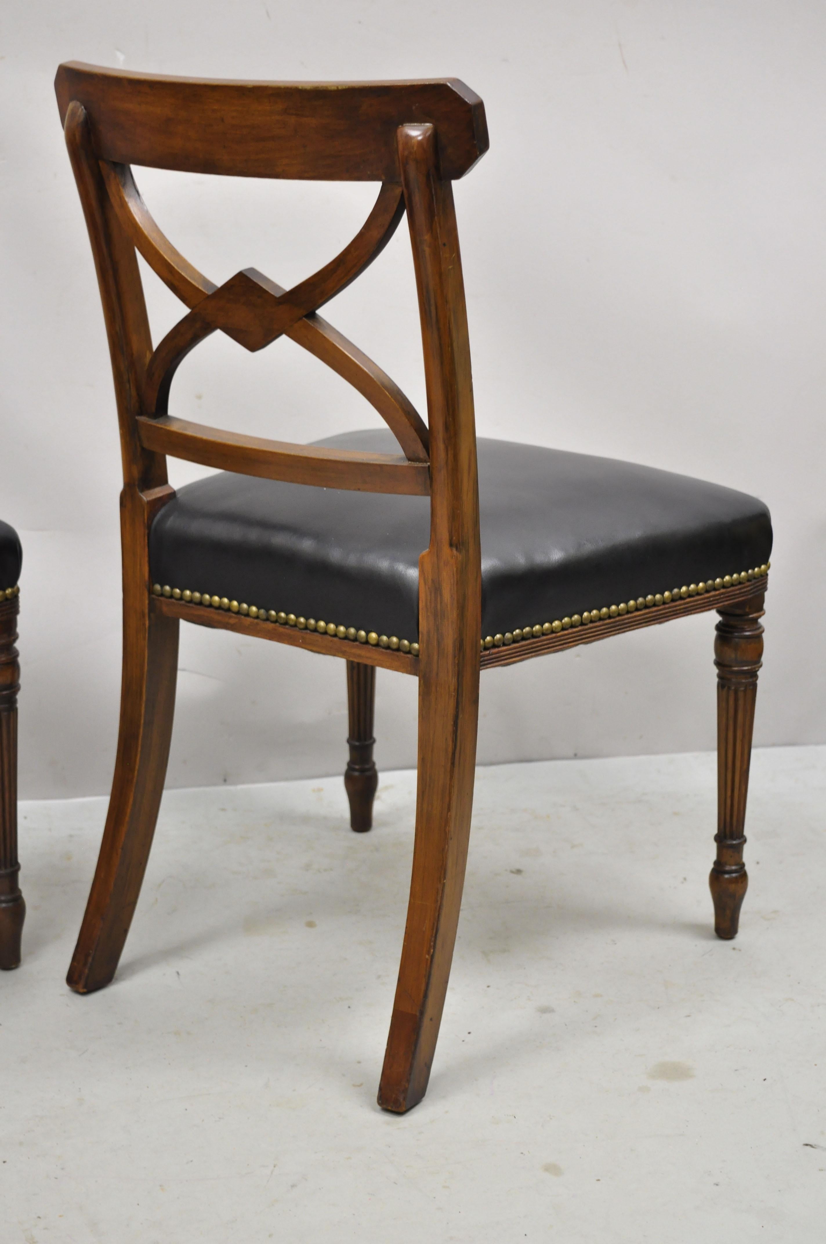 Antique Custom English Regency Solid Mahogany Black Leather Side Chair, a Pair 6