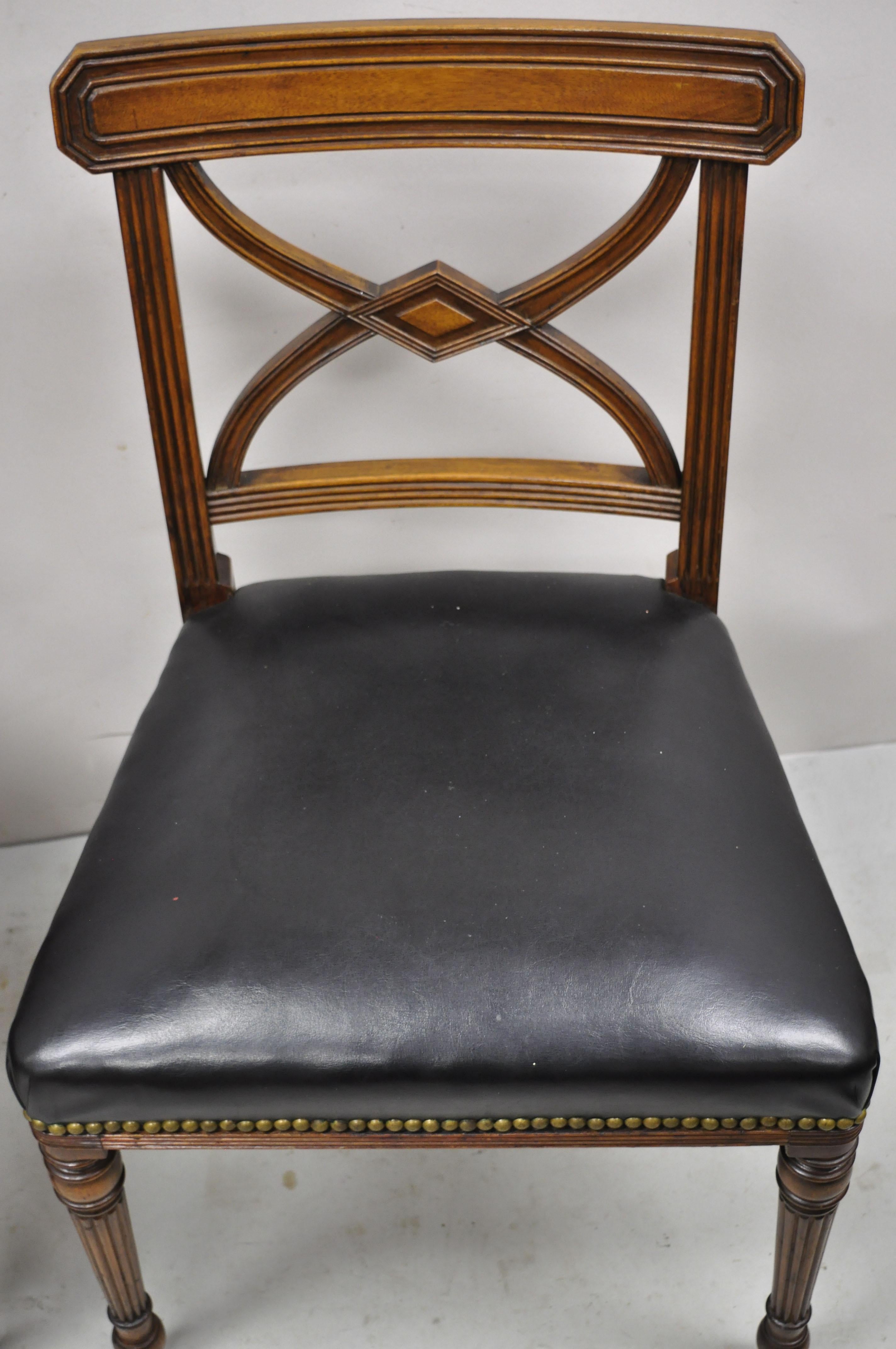 Antique Custom English Regency Solid Mahogany Black Leather Side Chair, a Pair 7