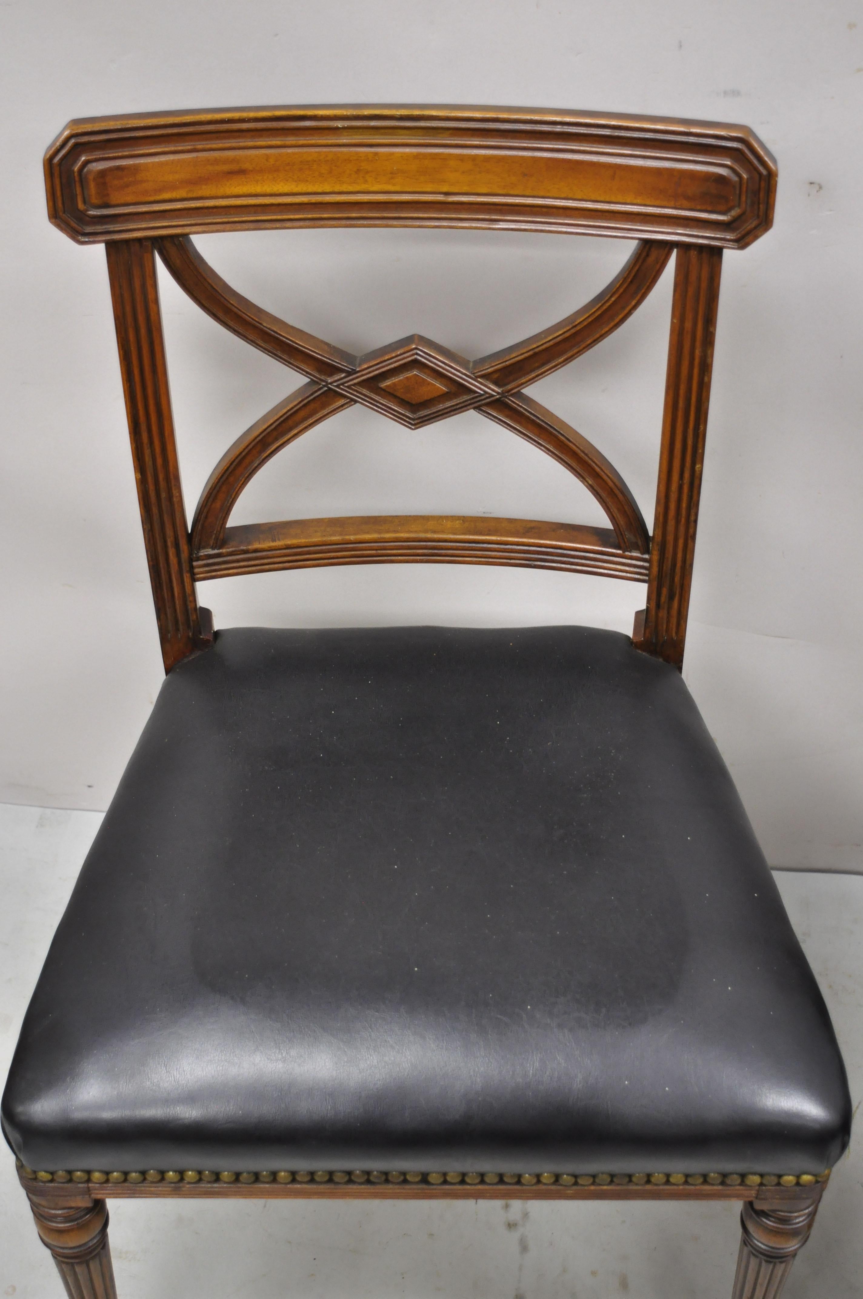 Antique Custom English Regency Solid Mahogany Black Leather Side Chair, a Pair In Good Condition In Philadelphia, PA
