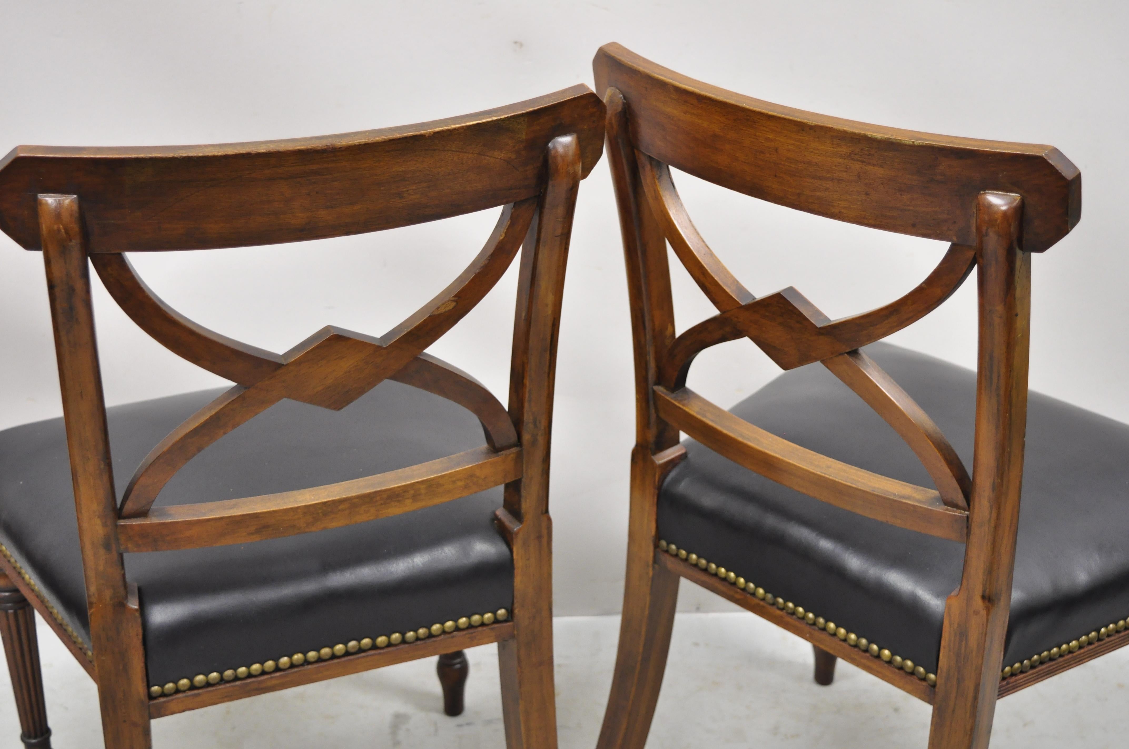 Antique Custom English Regency Solid Mahogany Black Leather Side Chair, a Pair 4