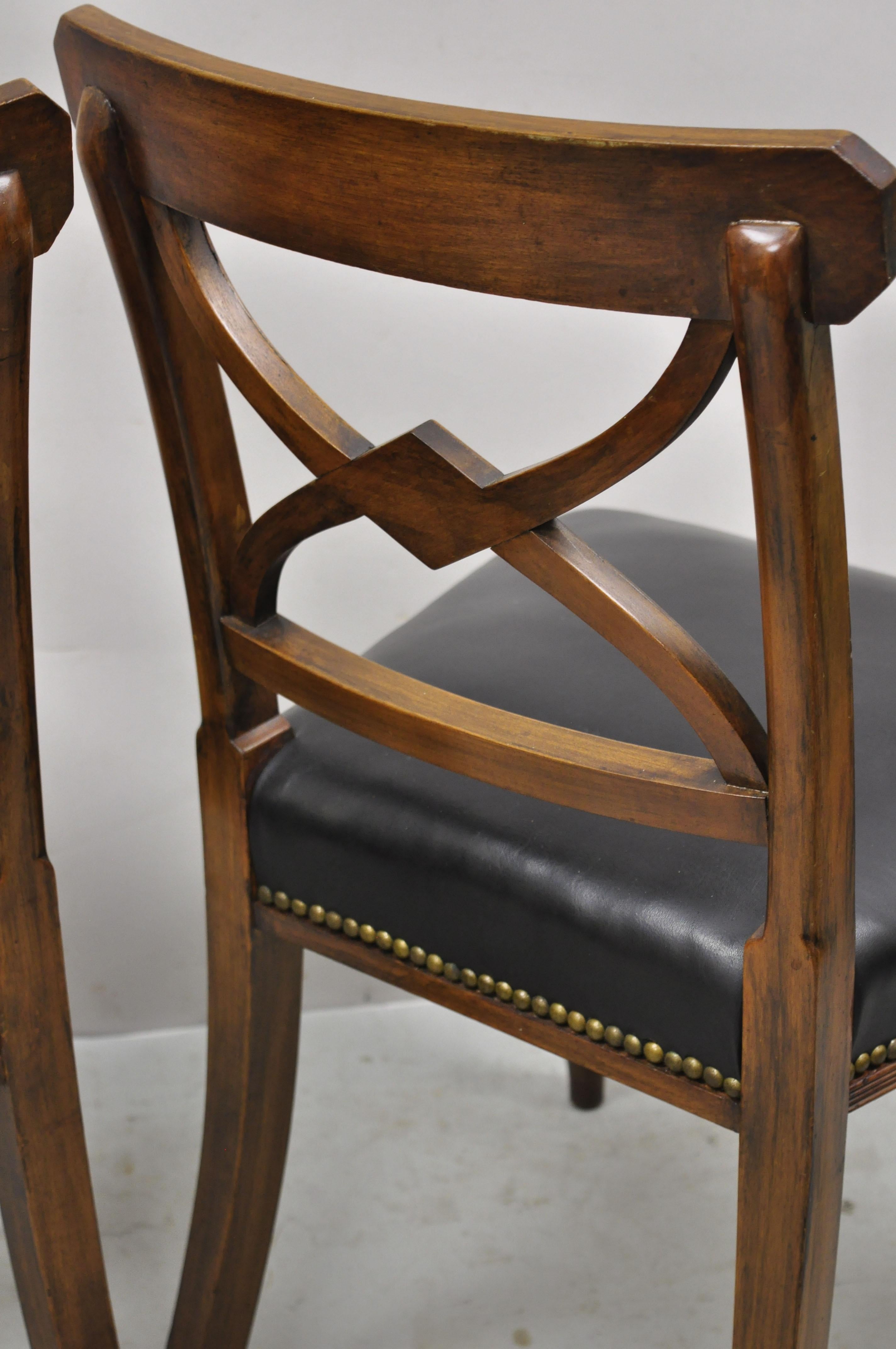 Antique Custom English Regency Solid Mahogany Black Leather Side Chair, a Pair 5