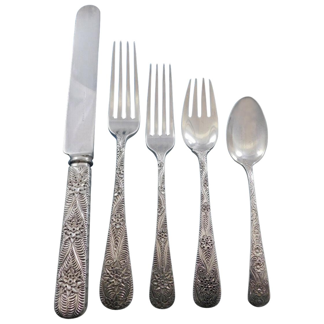Antique Custom Engraved by Tiffany Sterling Silver Flatware Set Service 62 Pcs