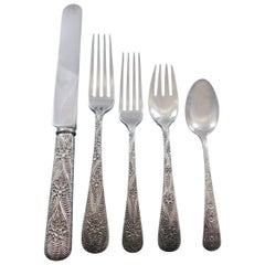Antique Custom Engraved by Tiffany Sterling Silver Flatware Set Service 62 Pcs