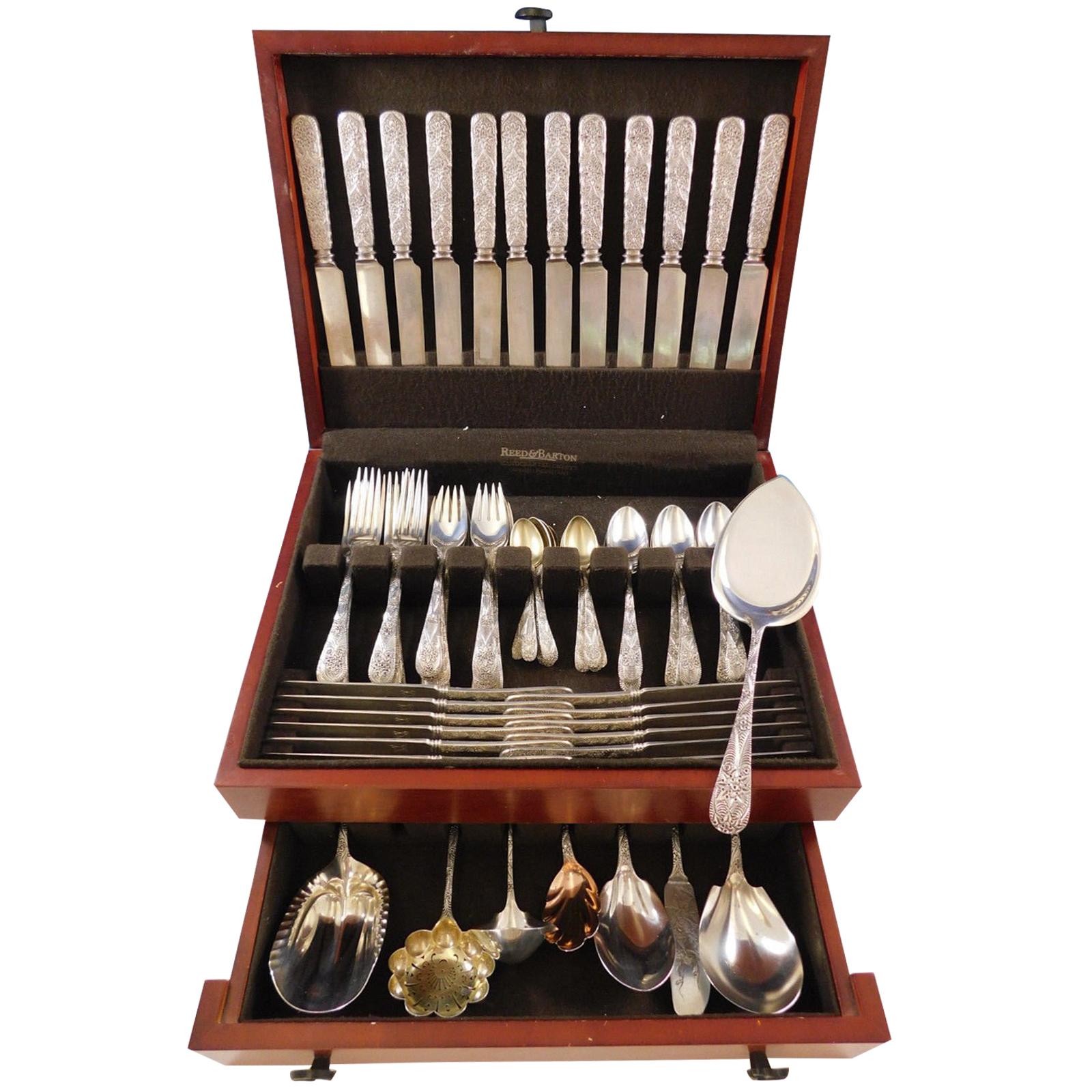 Antique Custom Engraved by Tiffany Sterling Silver Flatware Set Service 80 Pcs