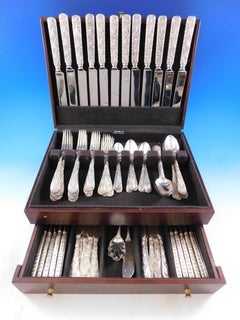 Antique Custom Engraved by Tiffany Sterling Silver Flatware Set Service 85 Pcs